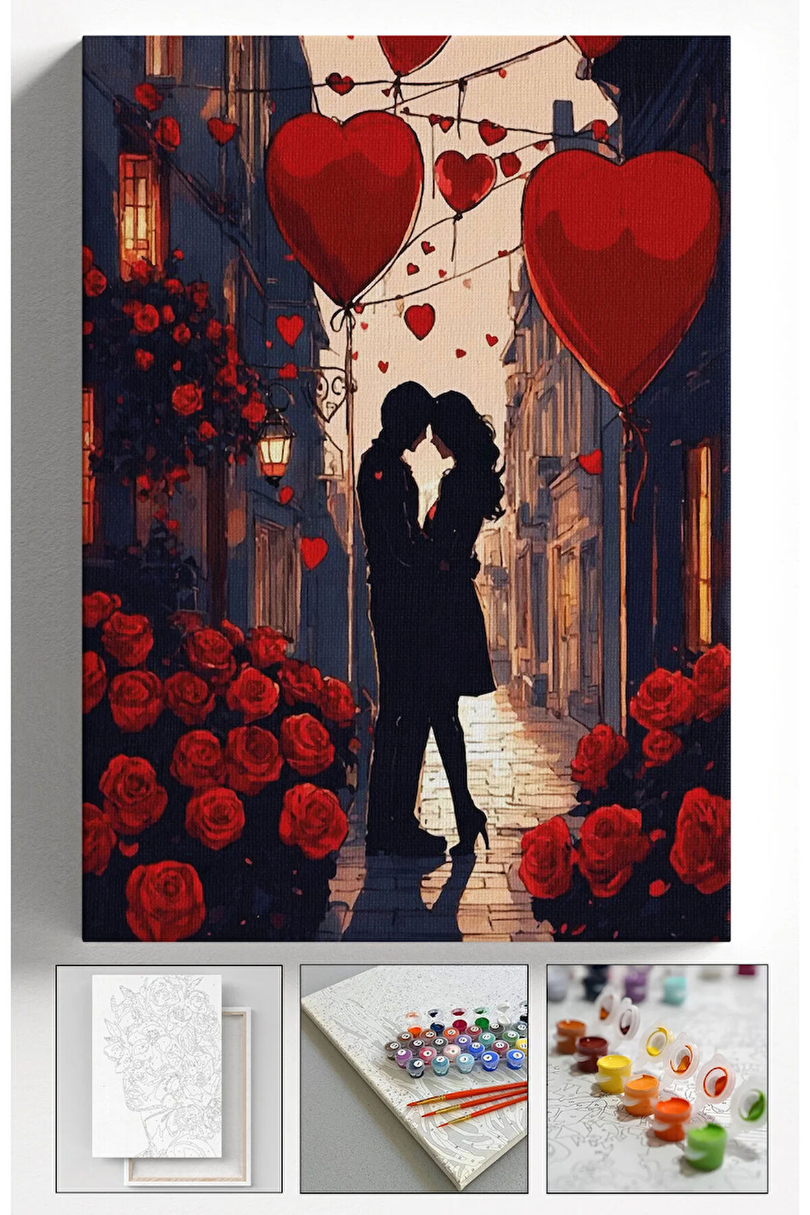 Sayılarla Boyama Hobi Seti Çerçeveli Numaralı Tuval Fırça Boya Dahil Kasnaklı SEVGİLİLER GÜNÜ 40x50c