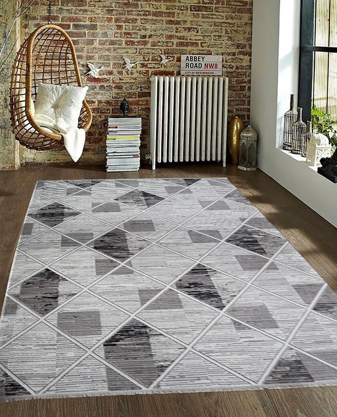 İpek Mekik Halı Gordion Siyah Kahve Modern Saçaklı Halı