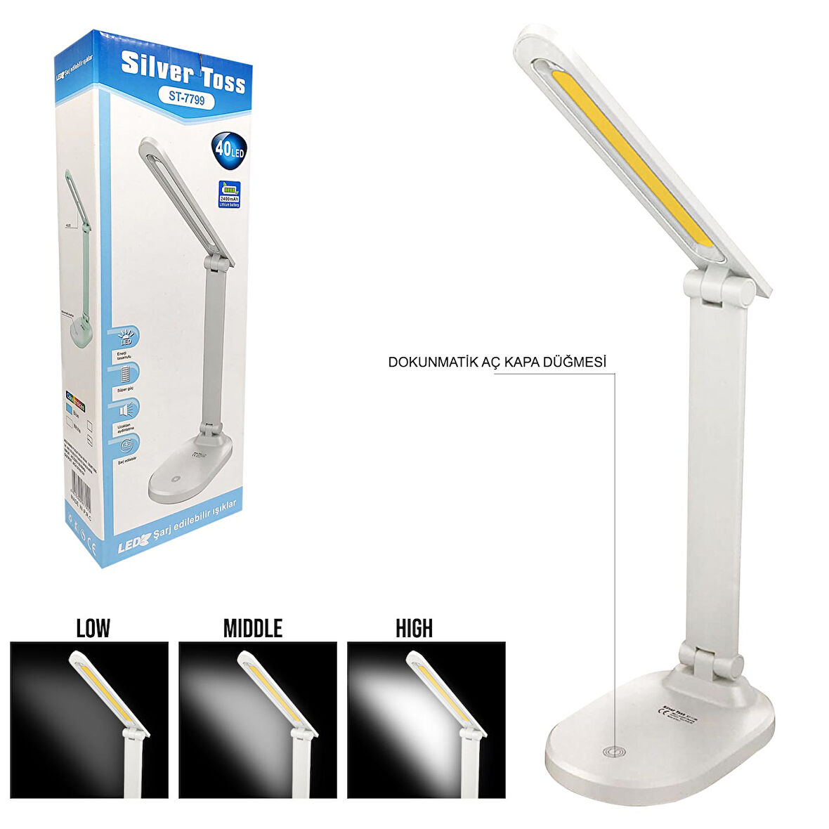 SİLVER TOSS ST-7799 Masa Lambası Şarjlı Cob Led