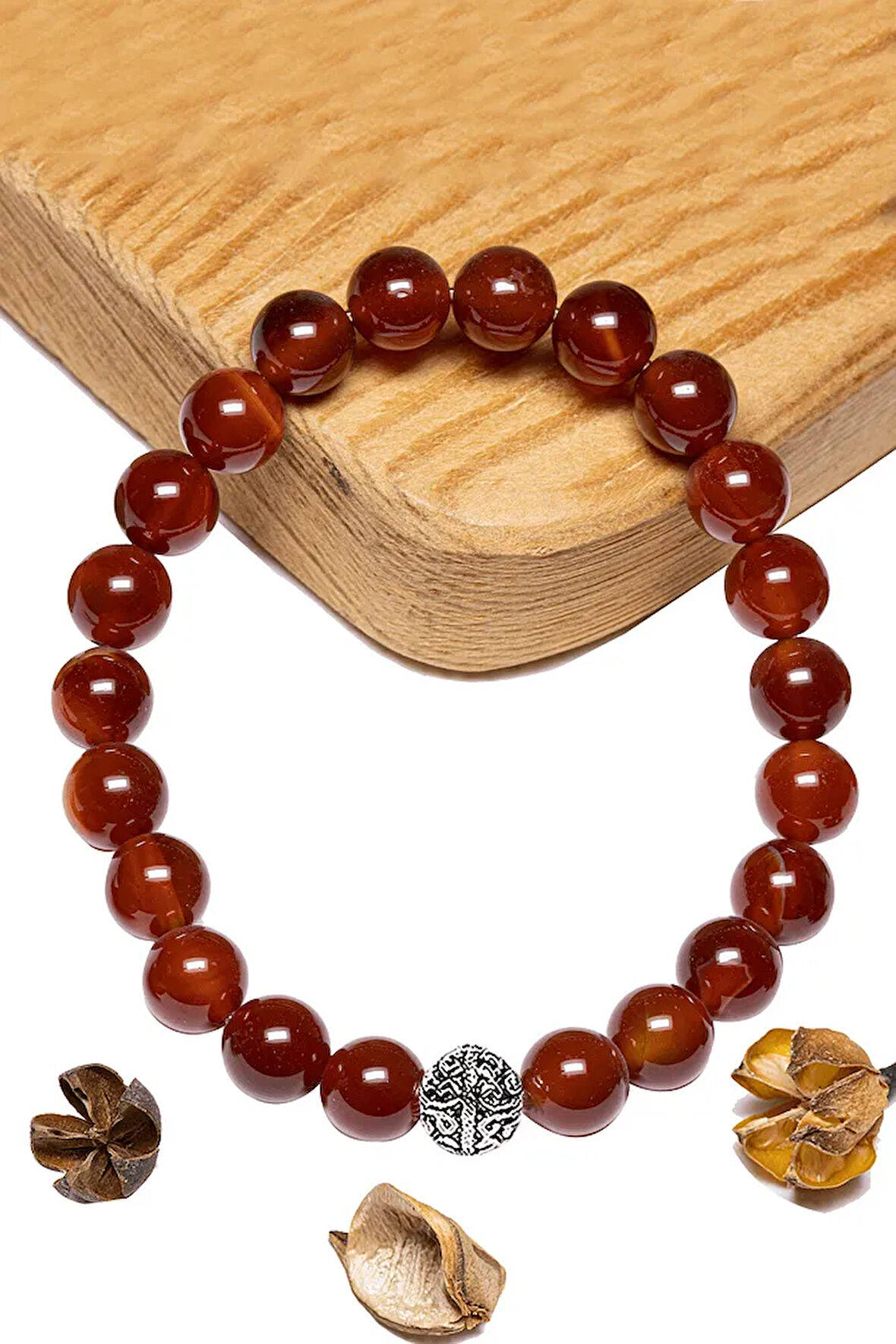 Sertifikalı Aaa+ Kızıl Yemen Akik Taşı Bileklik - Gümüş Aparatlı