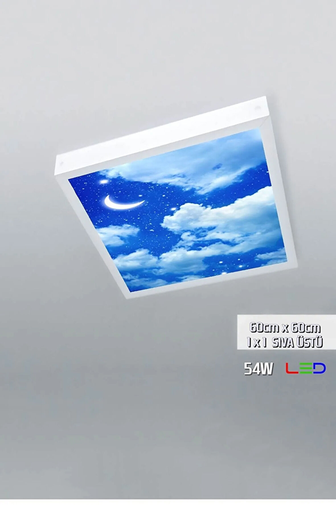 1x1-tekli-tavana Yapışık Led Panel-54w-sıva Üstü-kolay Montaj-bulutlu Ay- Led