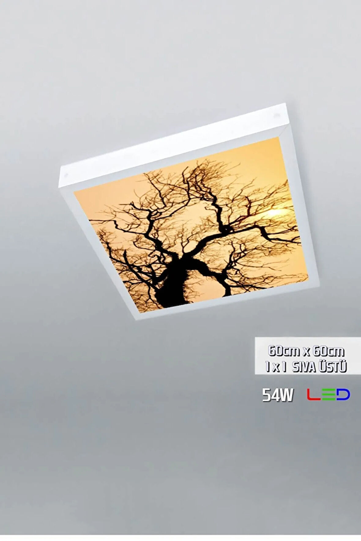 1x1 -tekli-60x60-tavana Yapışık Led Panel-54w-sıva Üstü Avize-kolay Montaj-ağaçlı- Led