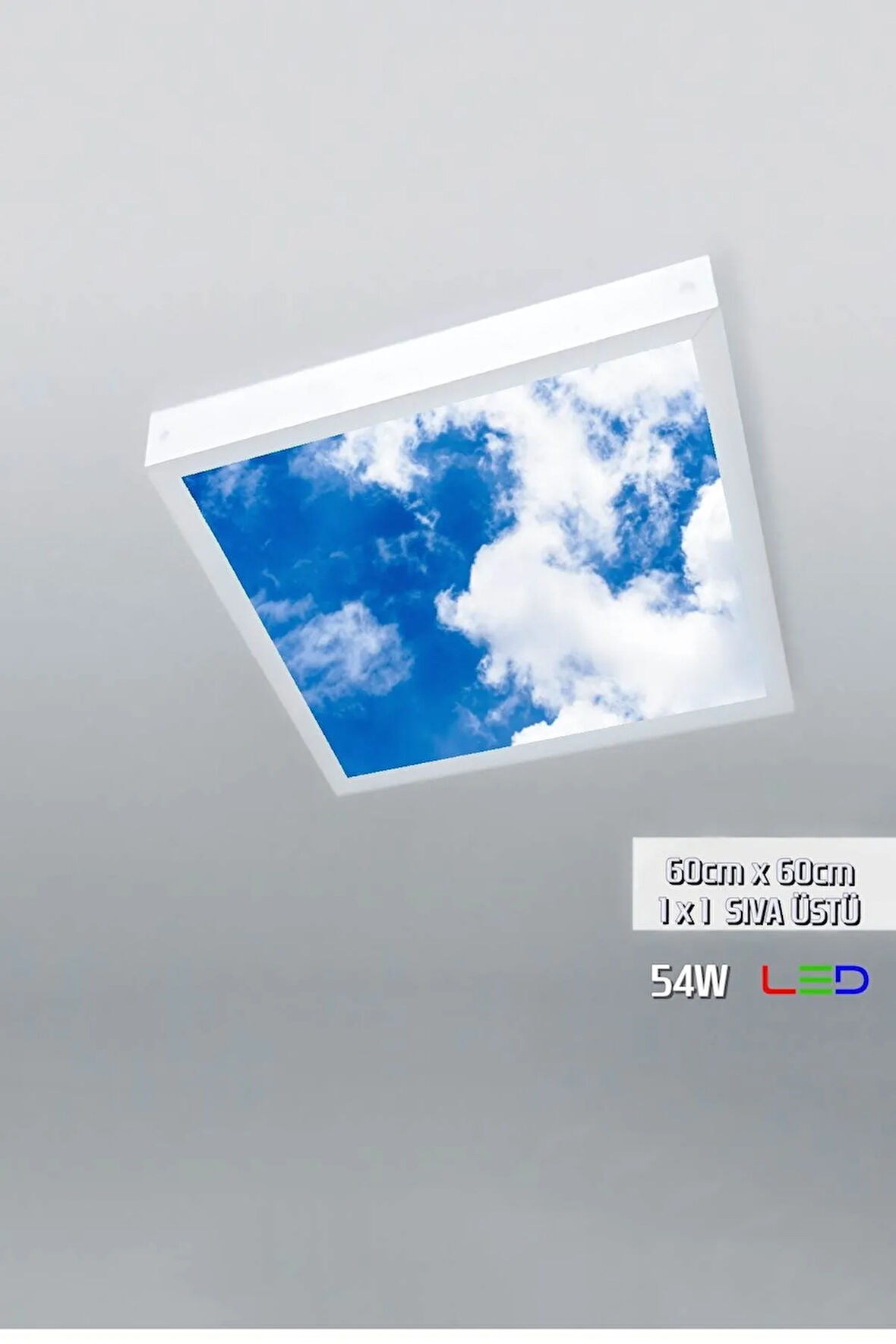 1x1-tekli-60x60-tavana Yapışık Led Panel-54w-sıva Üstü Avize-kolay Montaj-bulutlu- Led
