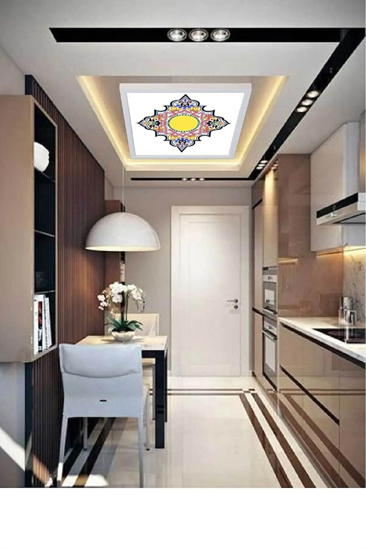 60x60 Ledli, Karom Desenli Baskılı Avize, Yeni Nesil Hd Avzie, 54w-beyaz Işık