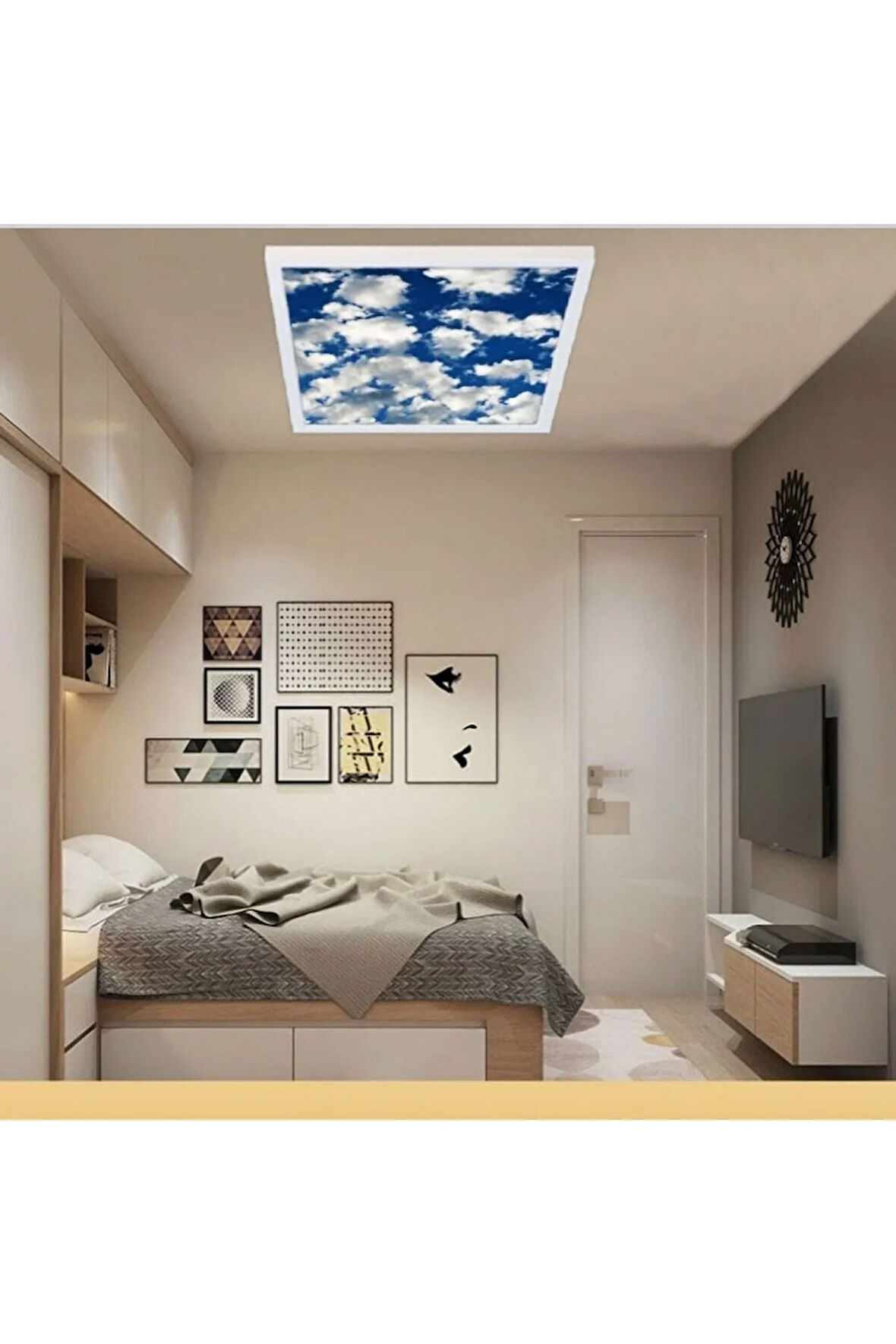 Yatak Odası Güçlü 60watt 60x60 Büyük Boy Led Avize Bulut Tasarım, Modern Çerçeve