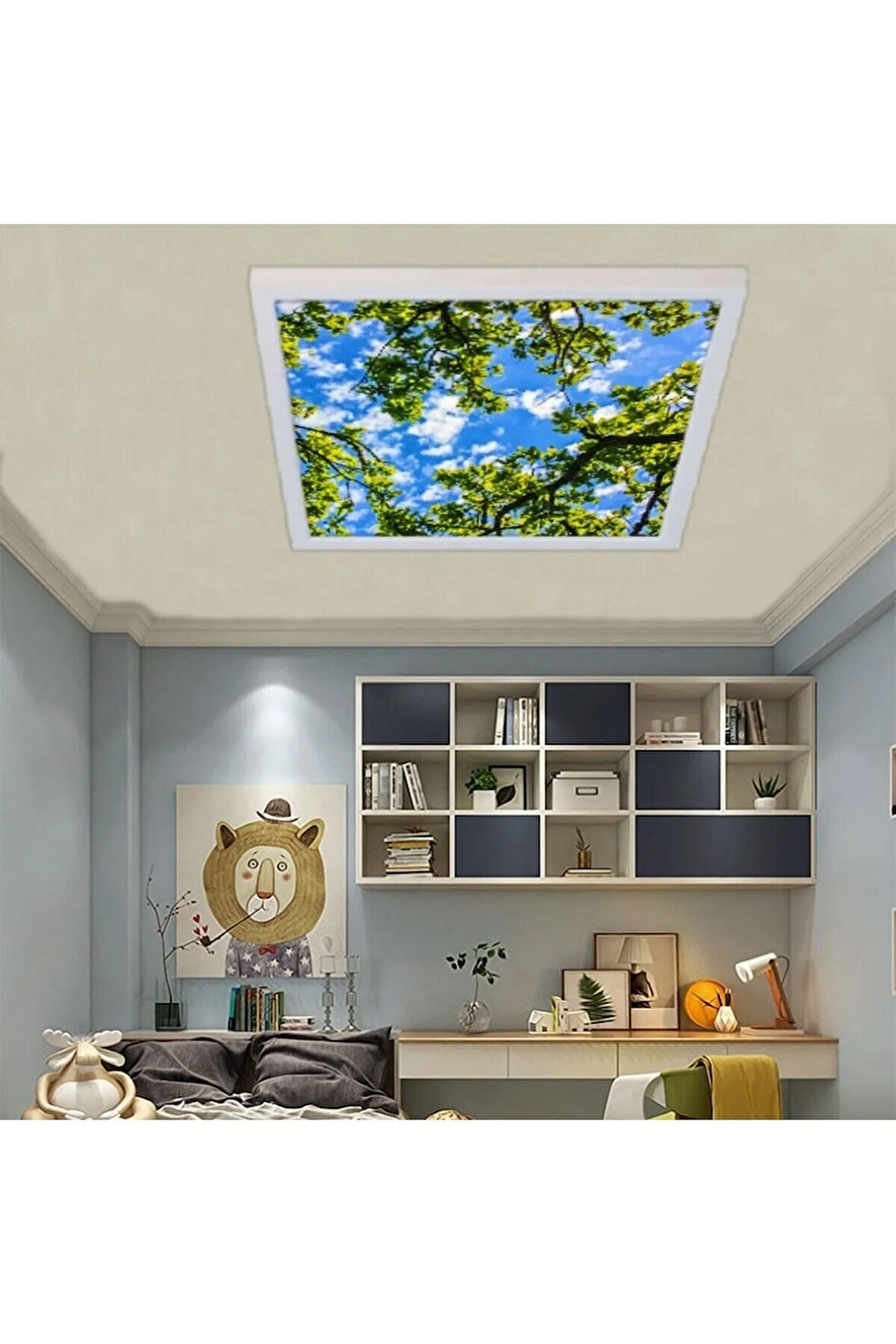 Salon Avize- 60watt - 60x60 -led Aydınlatma-tavana Yapışık-kolay Montaj Avize- Beyaz Çerçeve