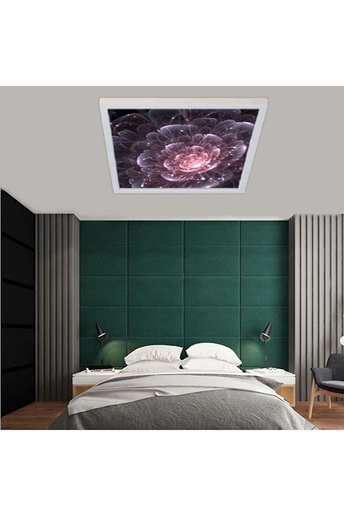 Yeni 60watt-60x60 -ledli Yatak Odası Avize- Uv Baskı Tasarım Aydınlatma-tavana Yapışık-kolay Montaj