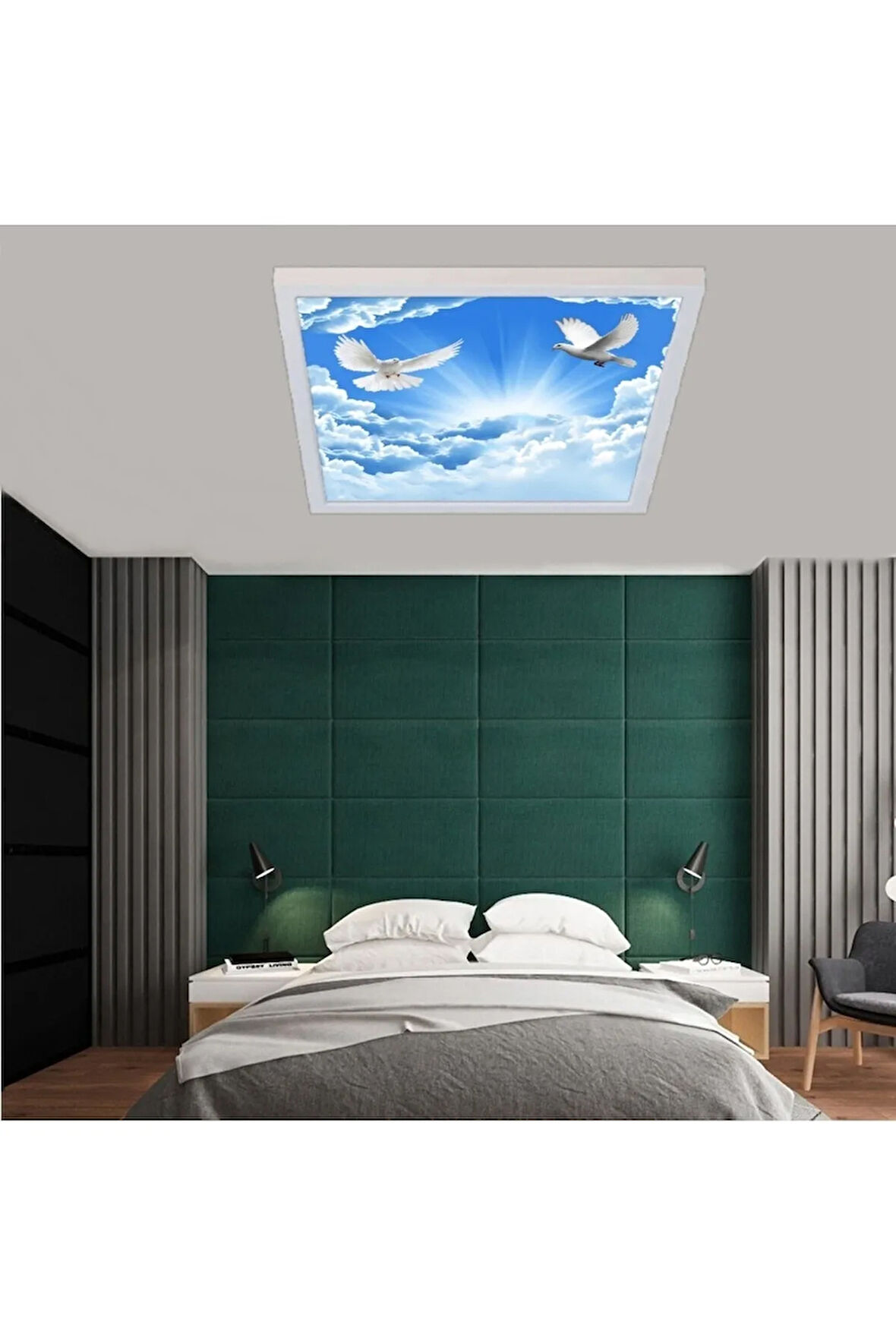 Yatak Odası Avize- 60x60 54w-yeni Ensil Aydınlatma-kuşlu Gökyüzü Tavan-6500k-beyaz Işık-tavan Avize