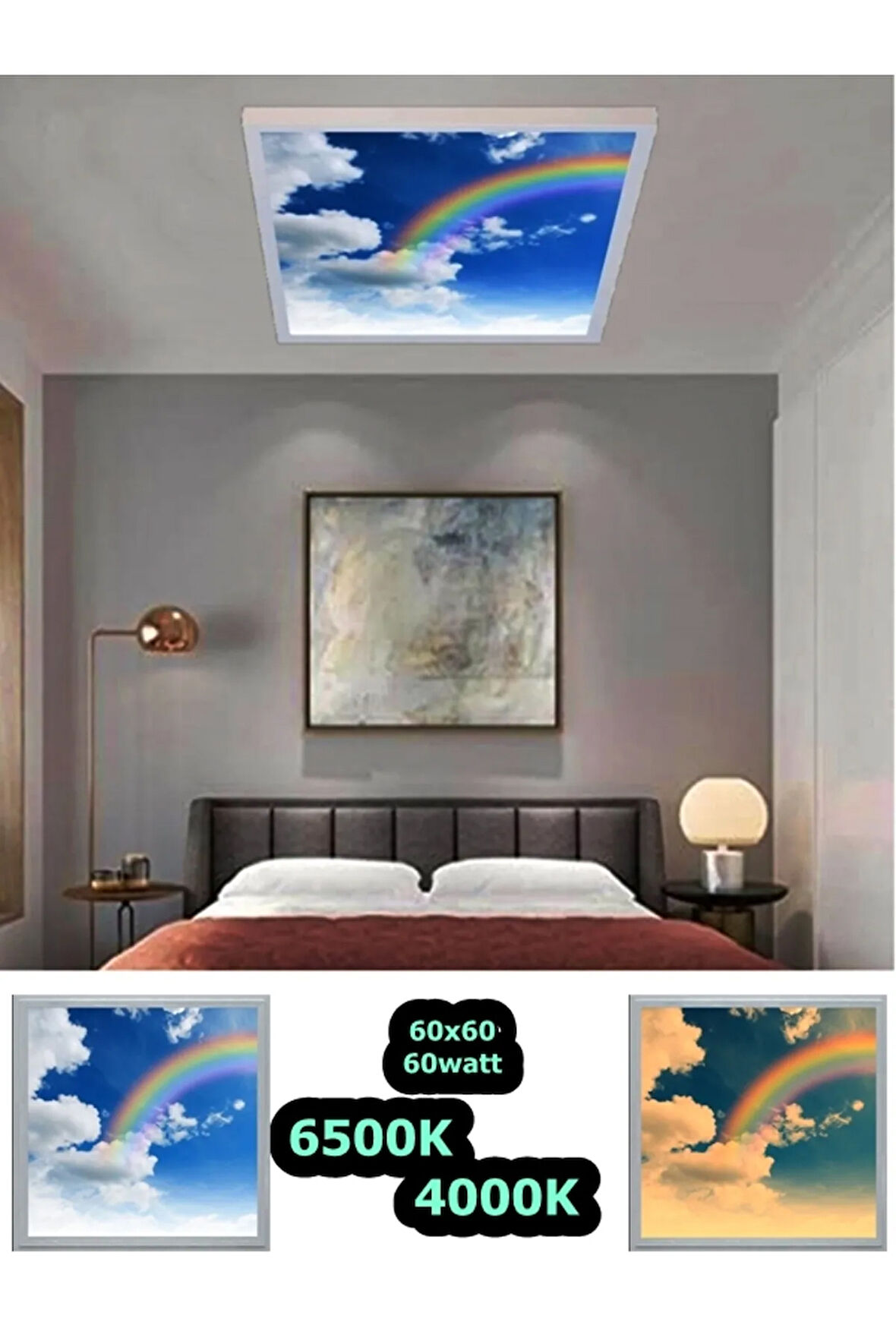 60watt-homojen Led Panel 60x60 -beyaz Kendinden Kasalı-Çocuk yatak Odası Avize-tavana Yapışık Lamba