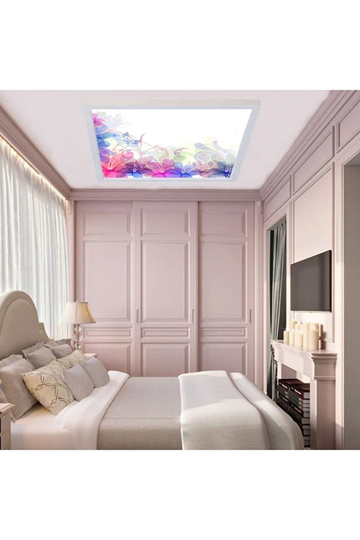 60watt-60x60 Ölçü-beyaz Ledli-tavan Avize-mavi Rüya Baskılı-tavana Yapışık Lamba-yatak Odası Avize-