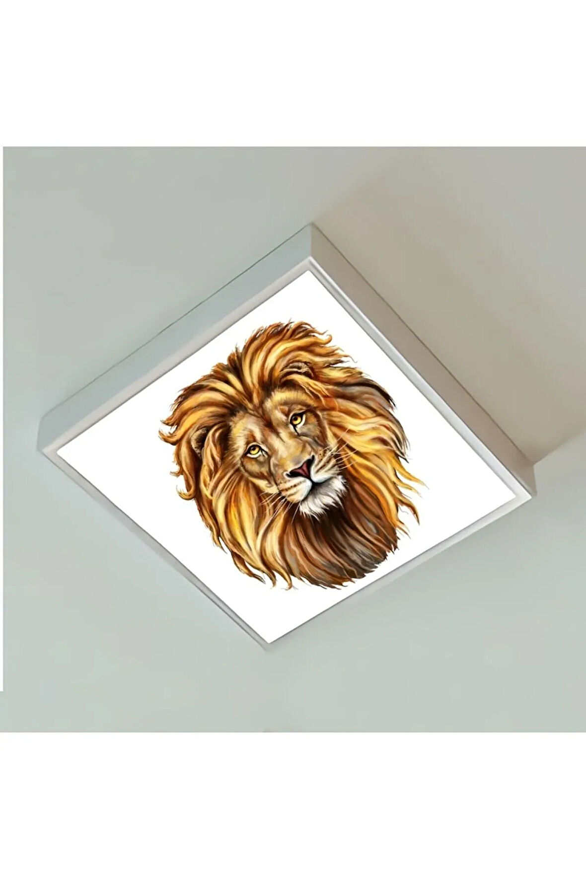 Aslan Çocuk Odası Led Avize-60w Aydınlatma-şık Tasarım-60cmx60cm Kare-beyaz Işık-led-beyaz Çerçeve