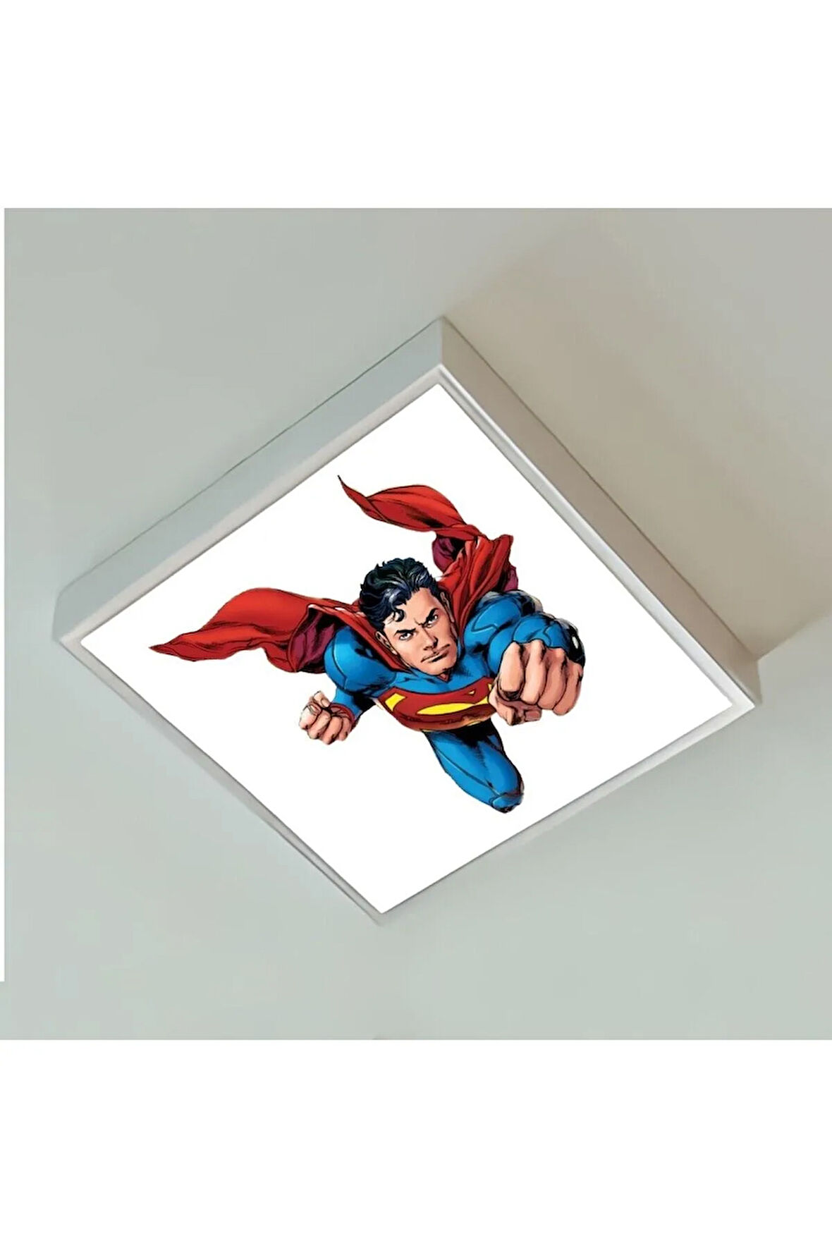 Super Man Çocuk Led Avize-ışık 60w Güçlü Aydınlatma-60x60 Beyaz Kare Çerçeve- Çocuk Avize Modelleri