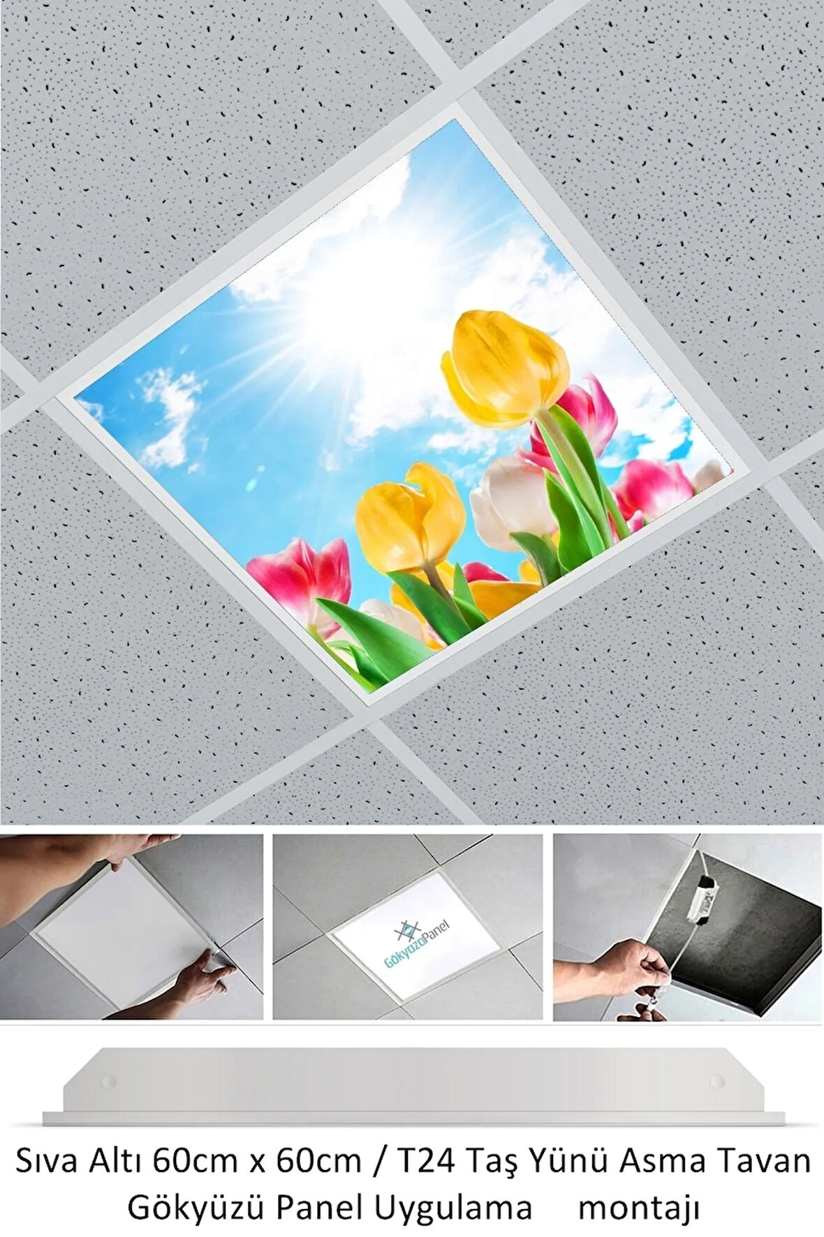 Asma Tavan-60cmx60cm-sıva Altı-54w-6500k-beyaz-led Panel-led Armatür-taş Yünü Asma Tavan-banyo Tavan