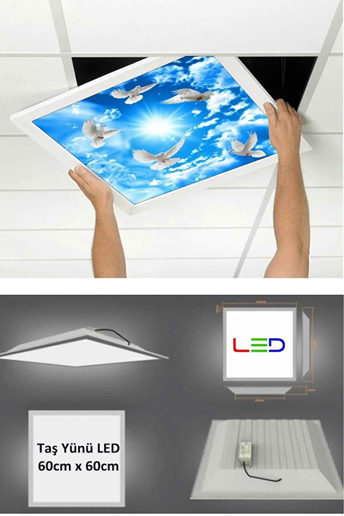 Asma Tavan Led-60cmx60cm-sıva Altı-54w-6500k-led Panel-led Armatür- 60x60 Taş Yünü Asma Tavan Ledi