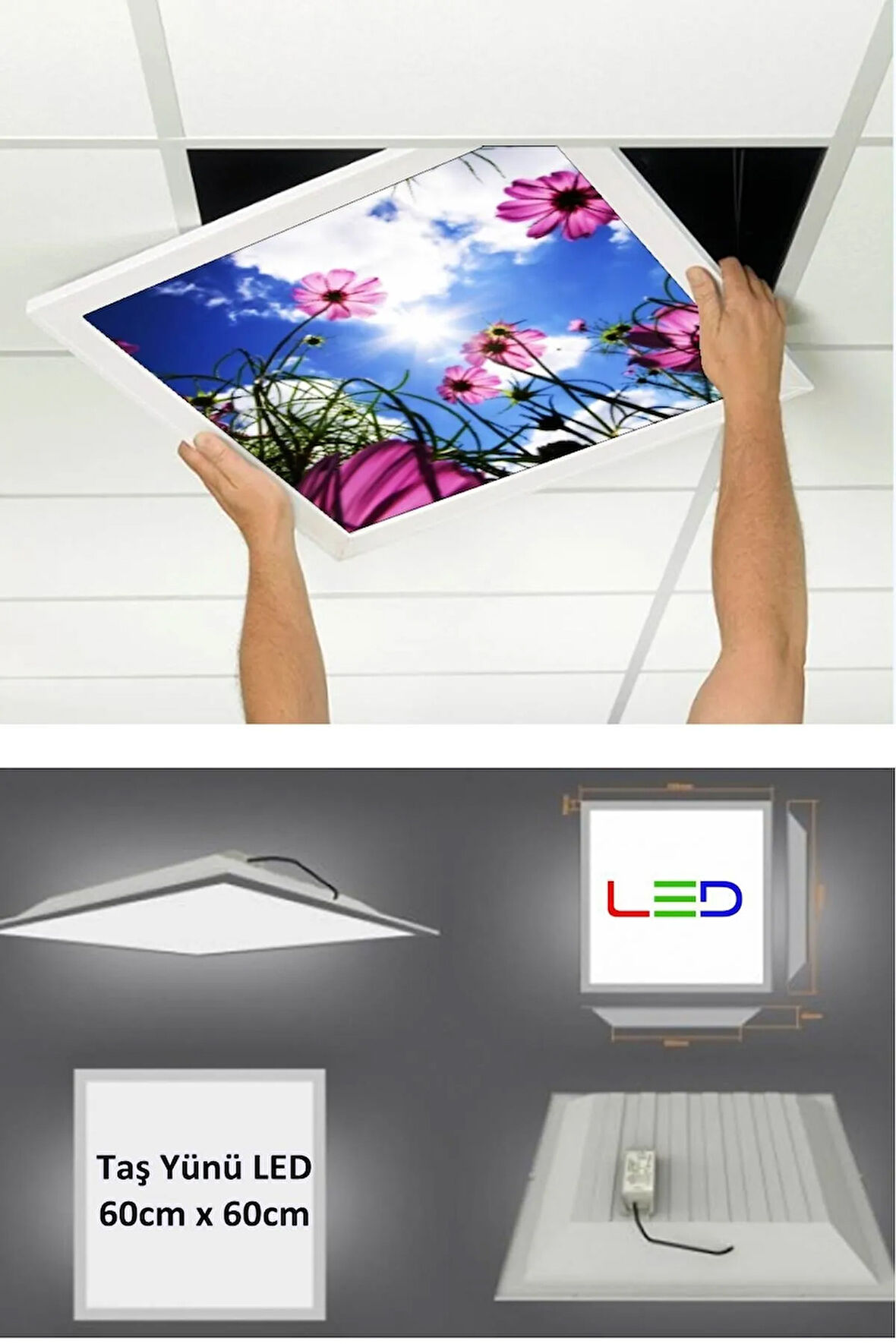 Asma Tavan Led-60cmx60 cm Sıva Altı-54w-6500k Led Panel Led Armatür- 60x60 Taş Yünü Asma Tavan Ledi