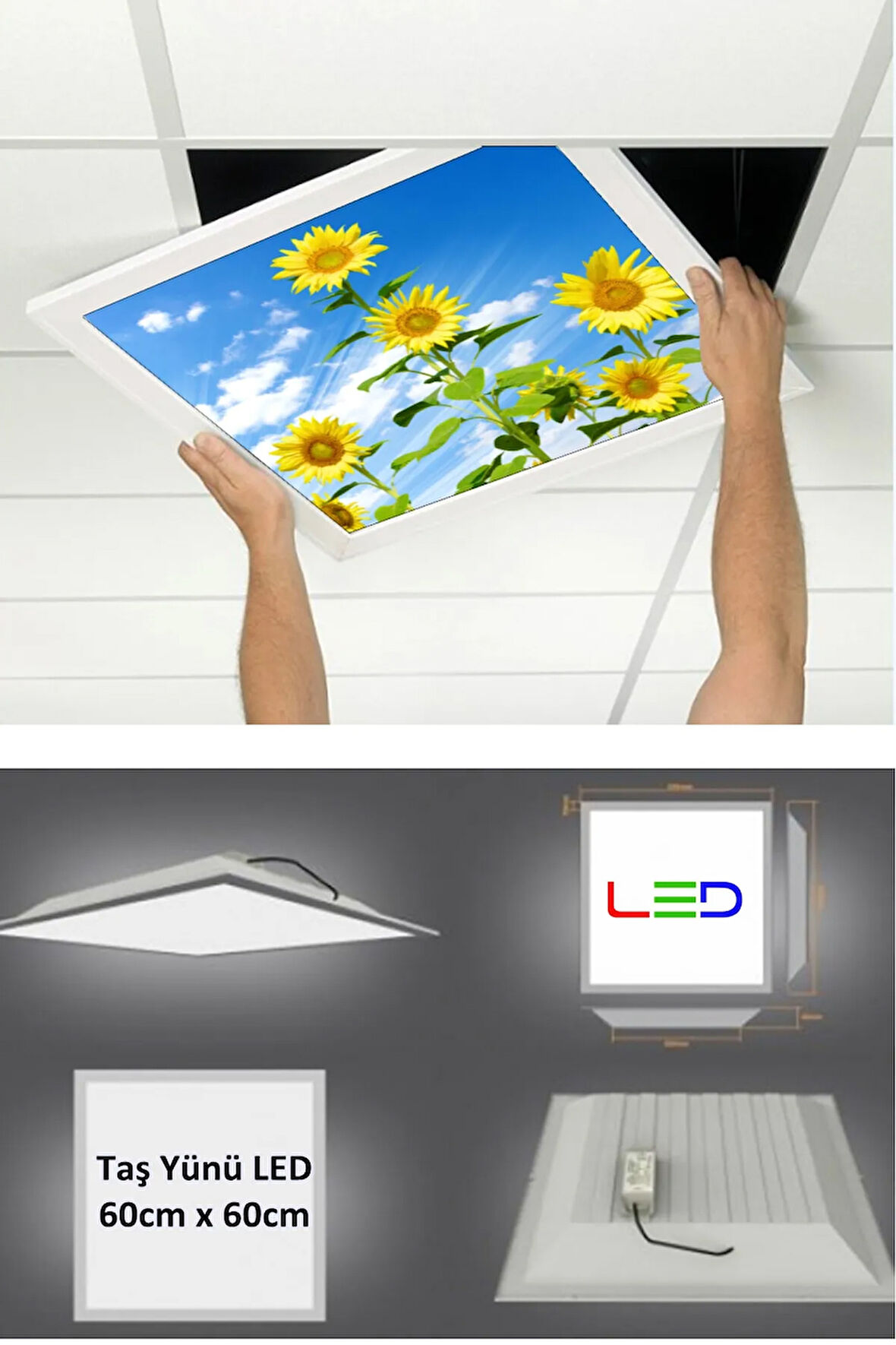 Asma Tavan Led-60cmx60cm-sıva Altı-54w-6500k-led Panel-led Armatür-60x60 Taş Yünü Asma Tavan Ledi-a+