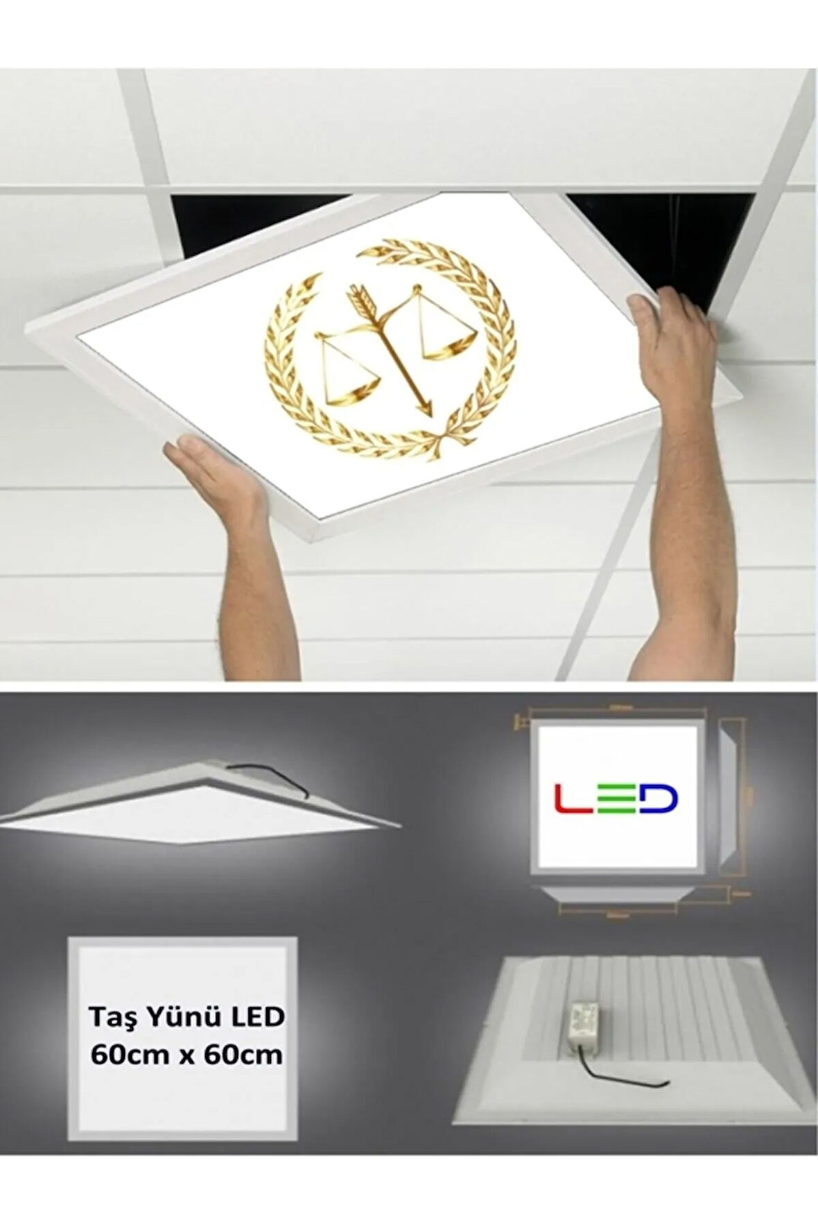 Hukuk Logo Asma Tavan-60cmx60cm-sıva Altı-54w-6500k-beyaz-led Panel-led Armatür- Taş Yünü Asma Tavan