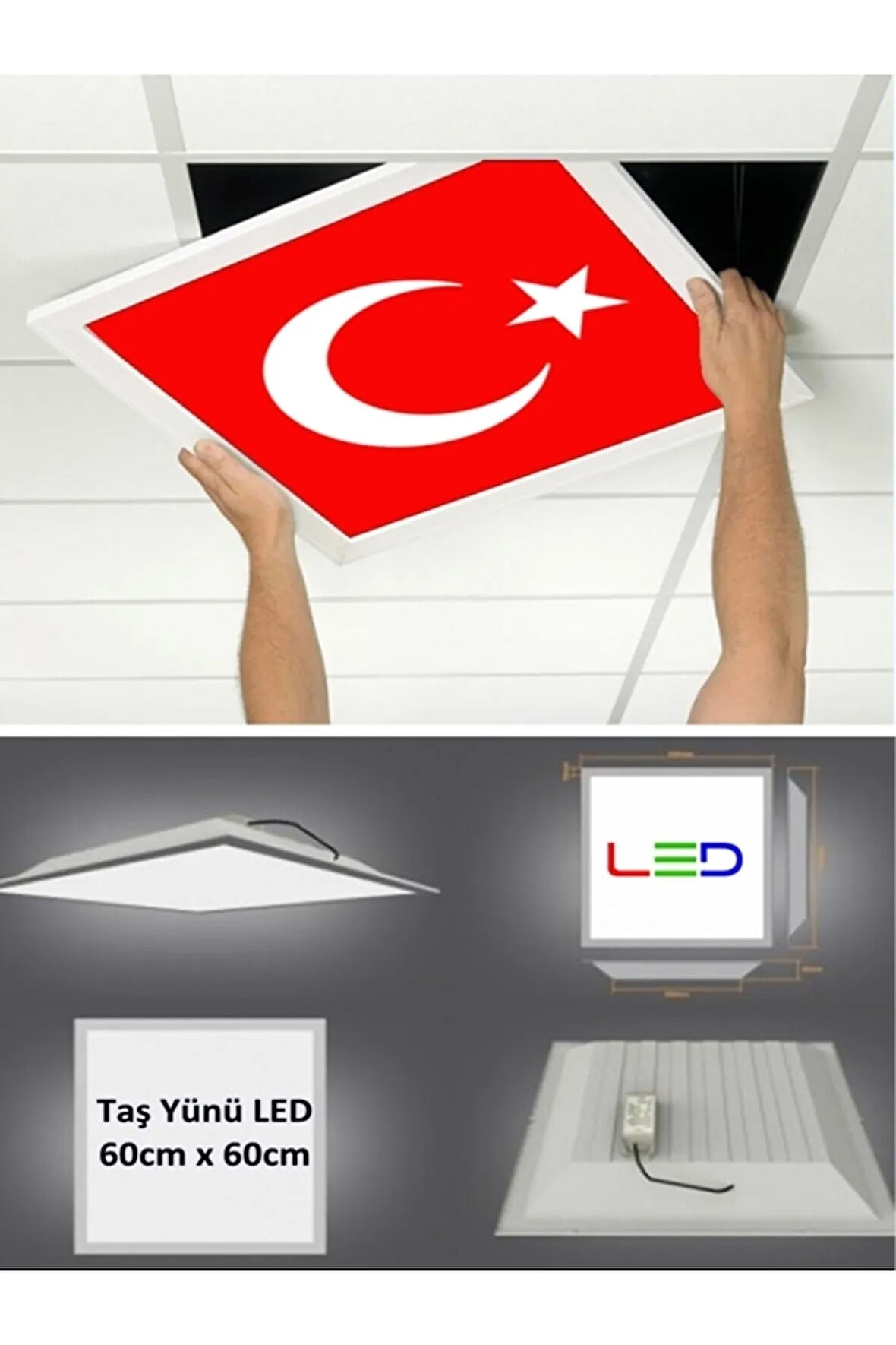 Bayrak Led Panel-60cmx60cm-sıva Altı-60w-6500k-beyaz-led Panel-led Armatür- Taş Yünü Asma Tavan