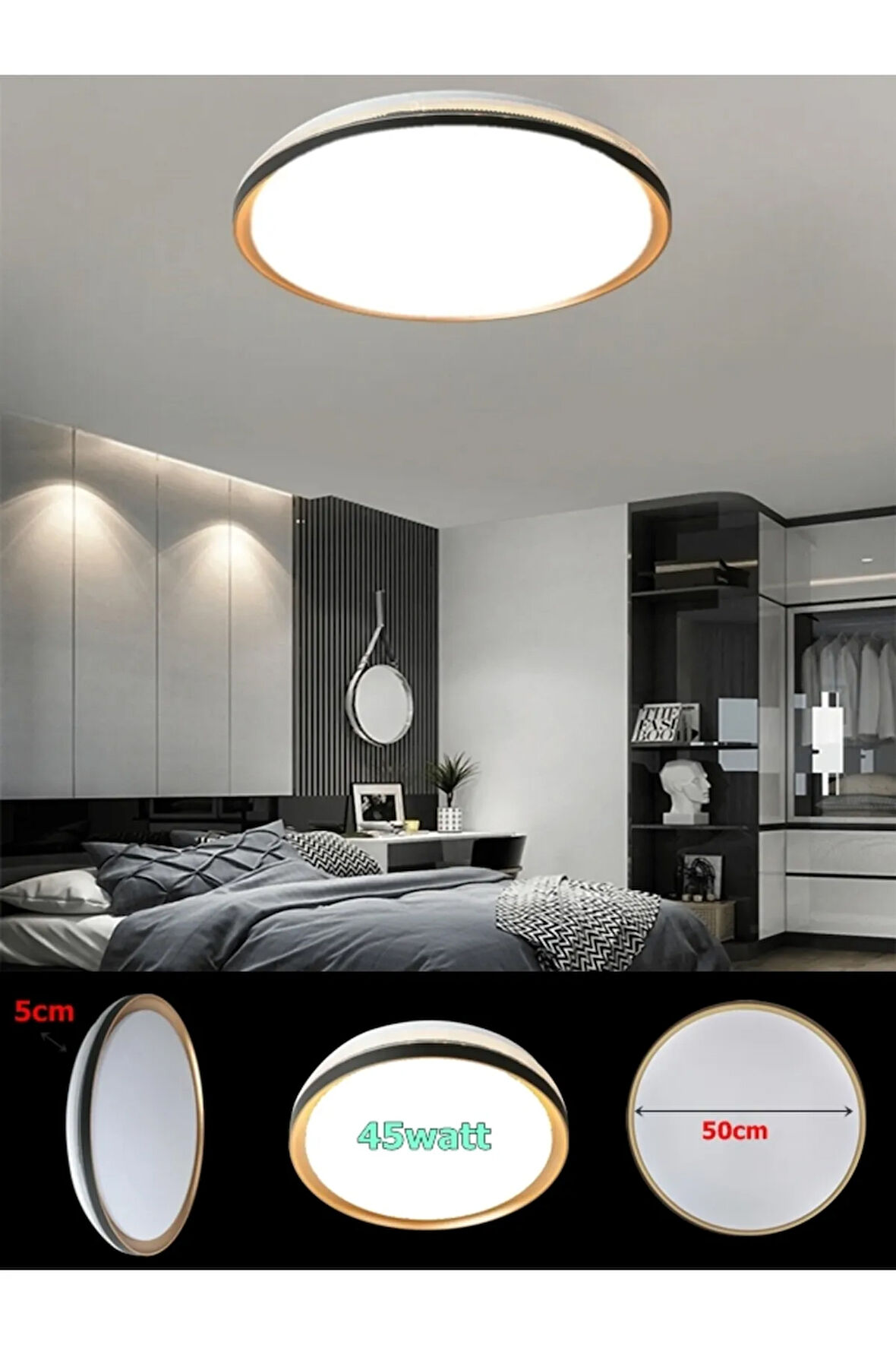 LEDLİ TAVAN ARMATÜR, 45WATT – BEYAZ IŞIK – 7000K,50cm Yuvarlak Modern Avize, 4150 Lümen Güçlü  Avize