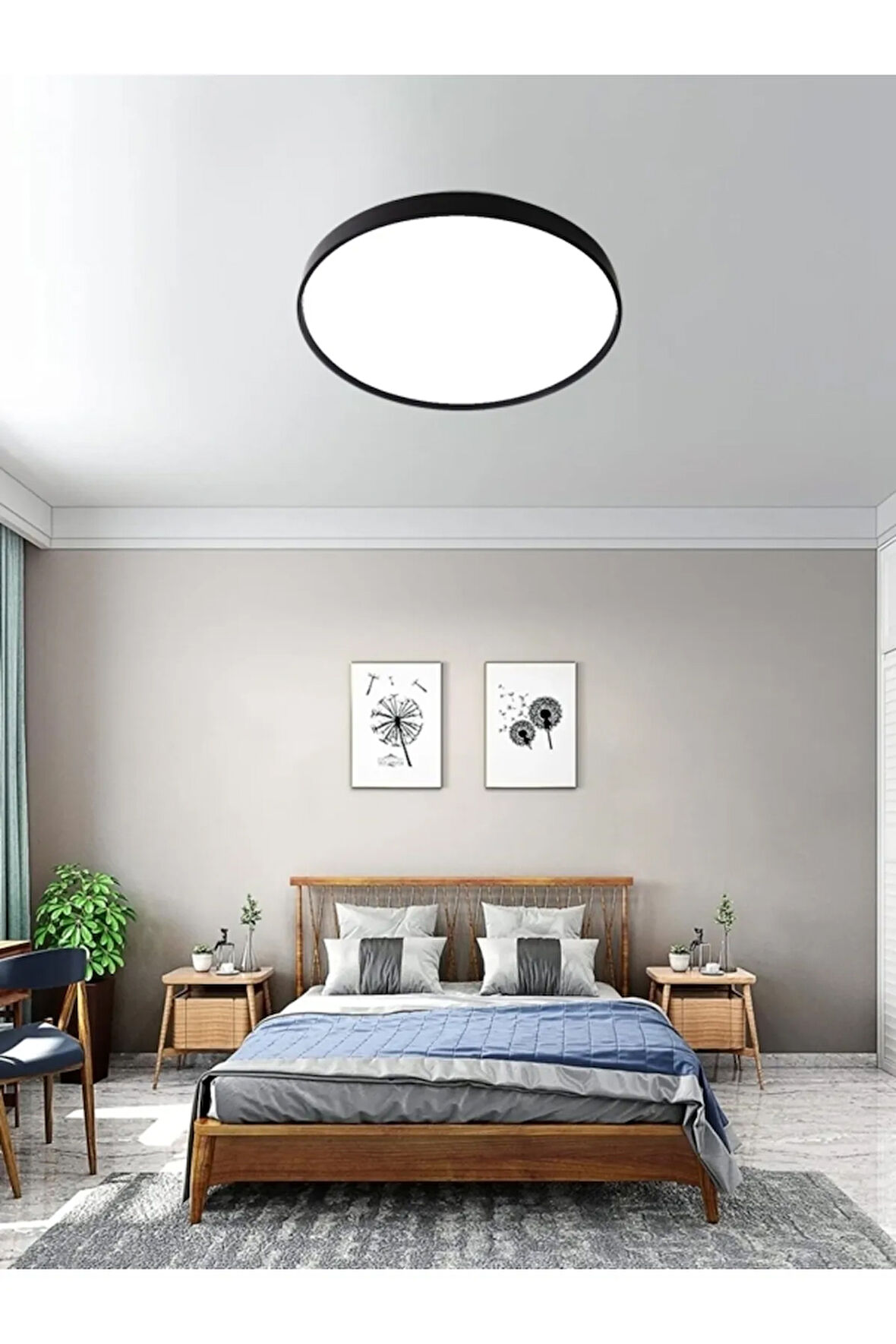 Black led panel, yuvarlak, ledli armatür, 50cm-45watt, siyah çerçeve, 6500k-beyaz-ışık-led-armatür