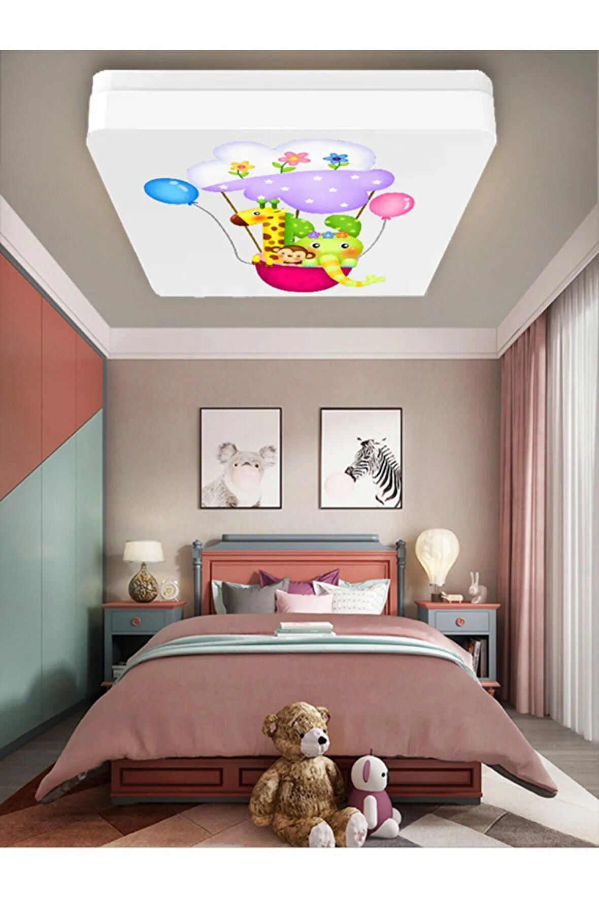 Lüks Çocuk Odası Avize 25watt-30cm X 30cm Lüks Led Aydınlatma, Hayvan Dostlar Çocuk Odası Avize