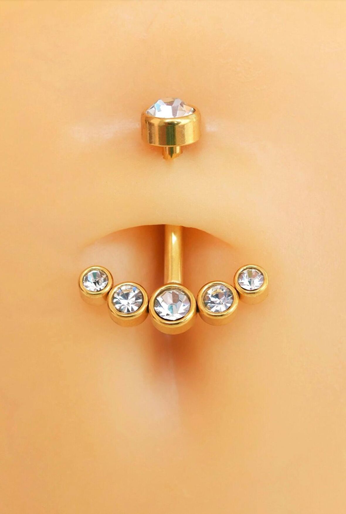 Çelik Taşlı Göbek Piercingi Gold
