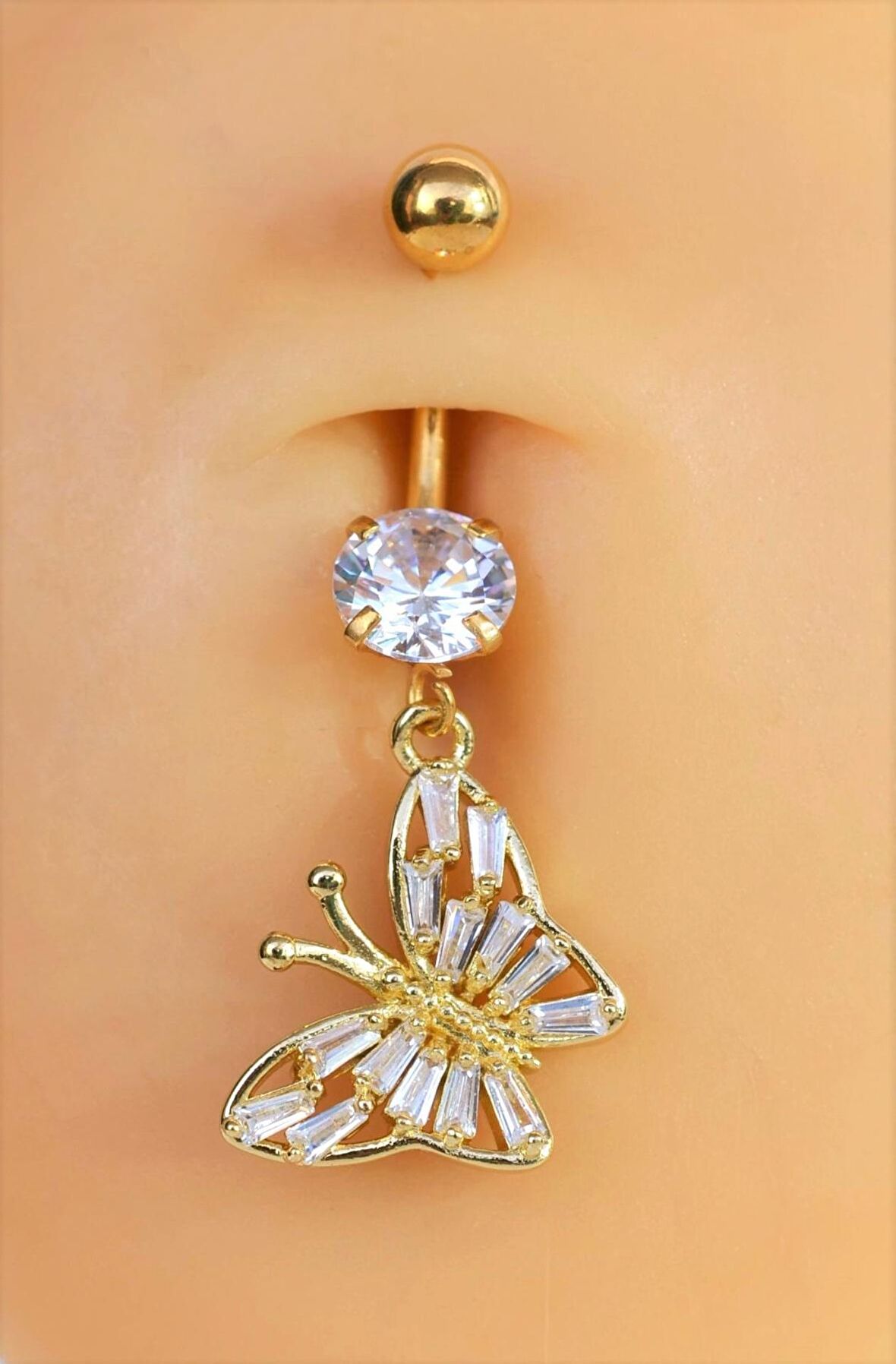 Çelik Kelebek Figürlü Göbek Piercing Gold