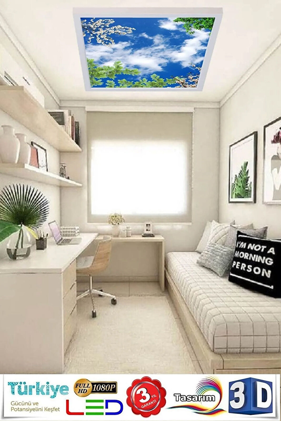 Ağaçlı Gökyüzü Avize 60w Yeni Nesil Aydınlatma 60x60 Beyaz Işık, Modern Çerçeve