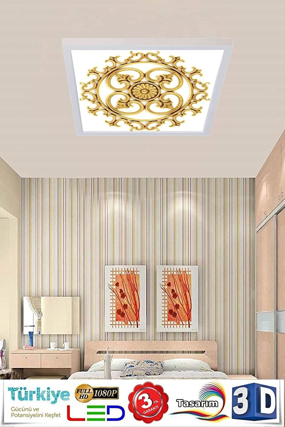 Şık Ve Modern Tasarım Led Avize, 60x60-60w Beyaz Çerçeve,beyaz Işık, Kolay Montaj