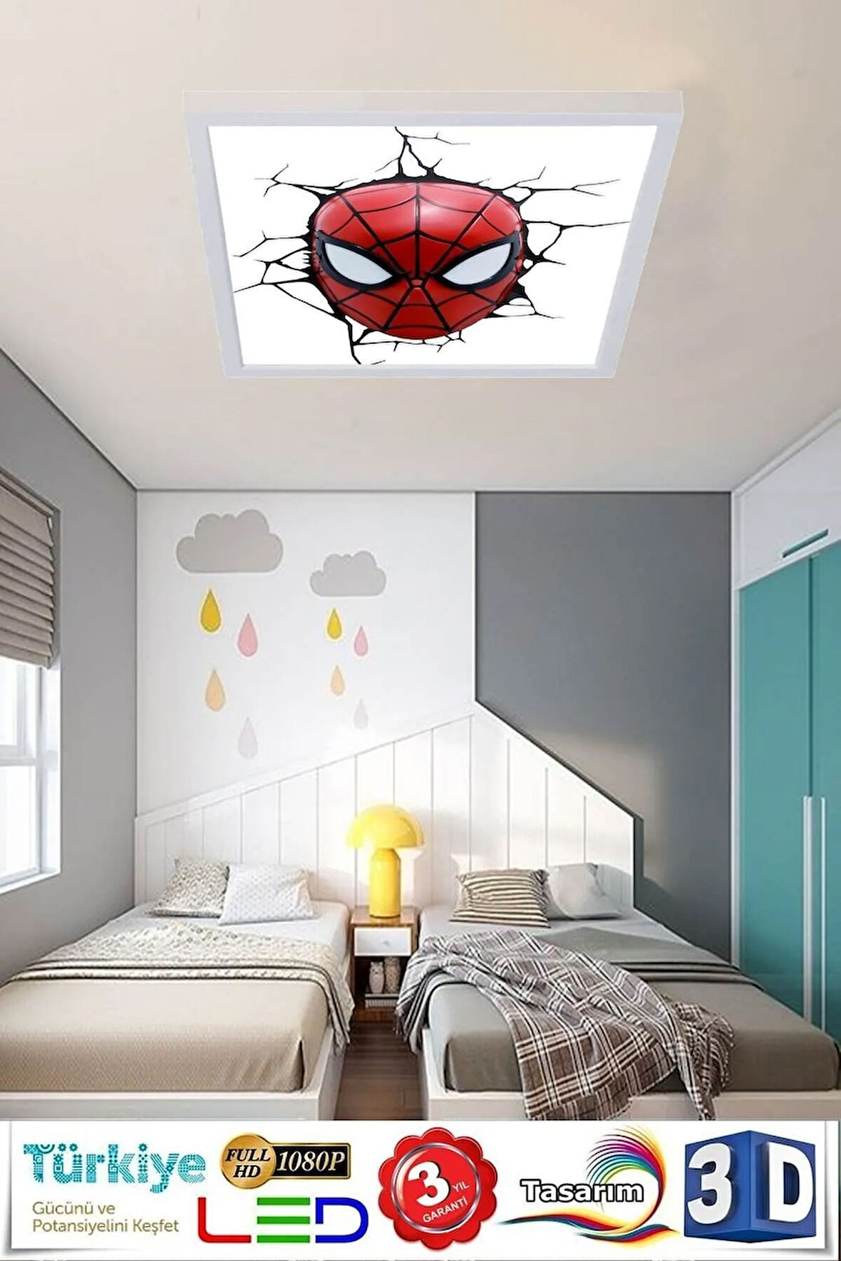 Örümcek Adam Led Çocuk Tavan Avize 60cm X 60cm, 60watt Led Aydınlatma Avize, Spaderman Avize