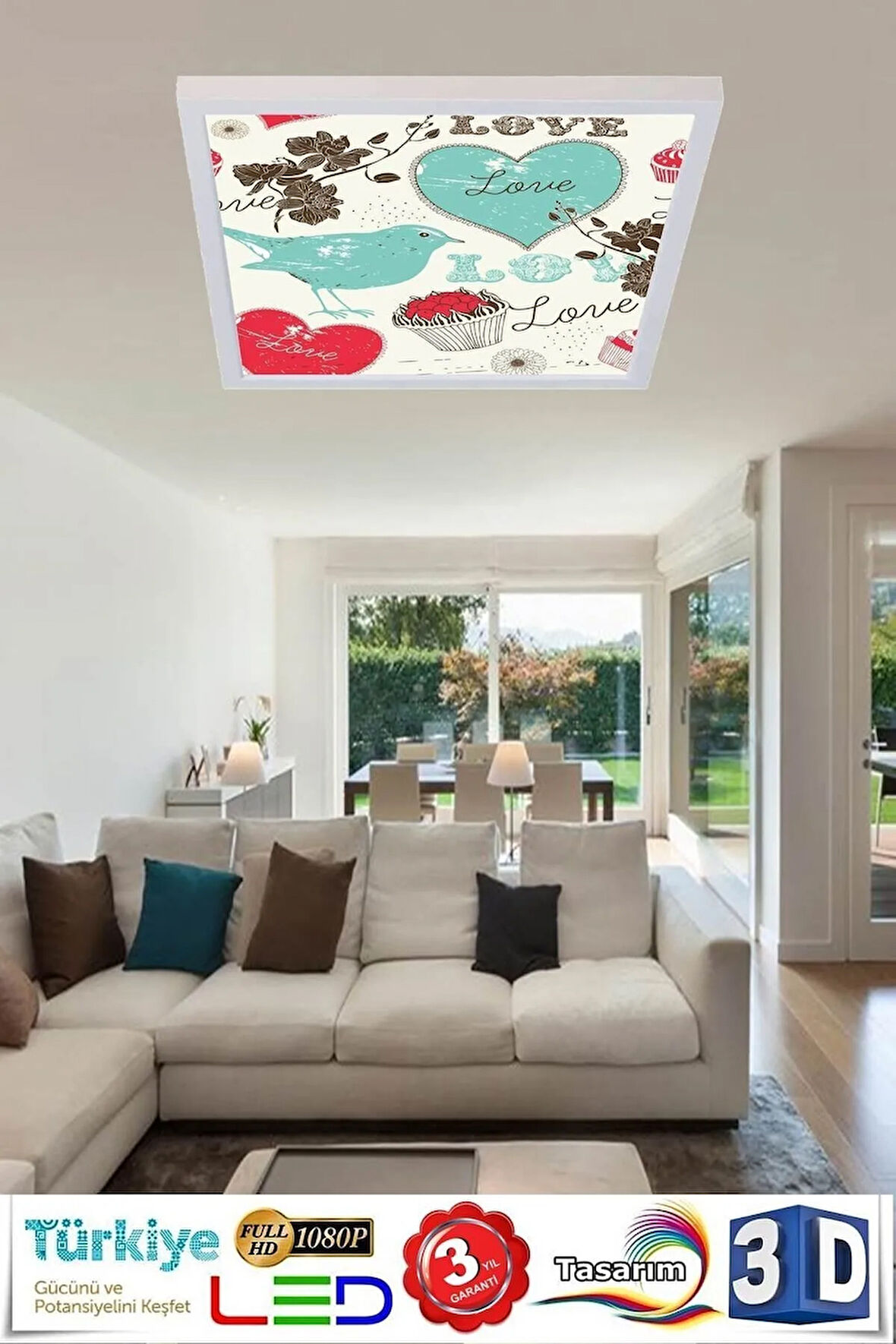 Uv Baskılı Led Panel Tavan 60watt Led Aydınlatma Hd Avize 60cmx60cm Modern Çerçeveli Avize