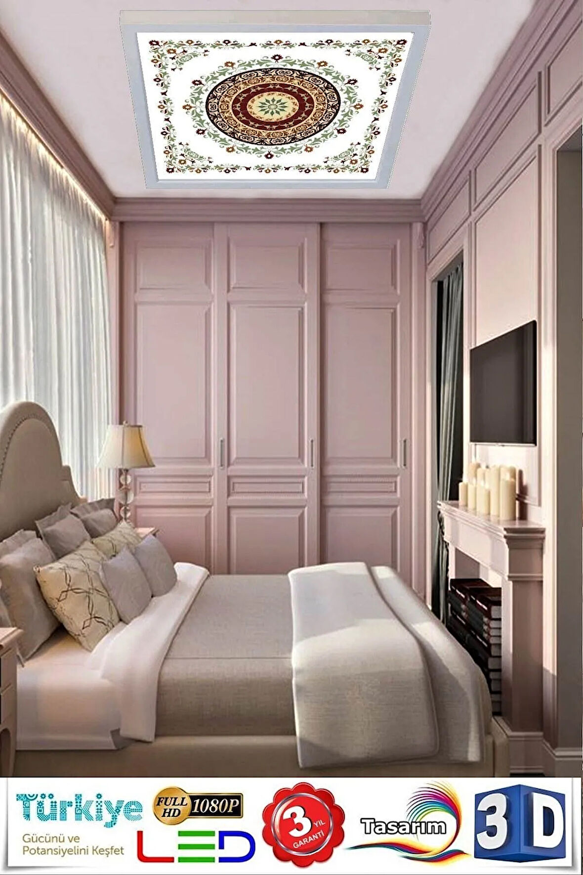 Kibar Tasarım Desenli Led Tavan 60watt Led Avize 60cmx60cm Modern Kendinden Çerçeveli