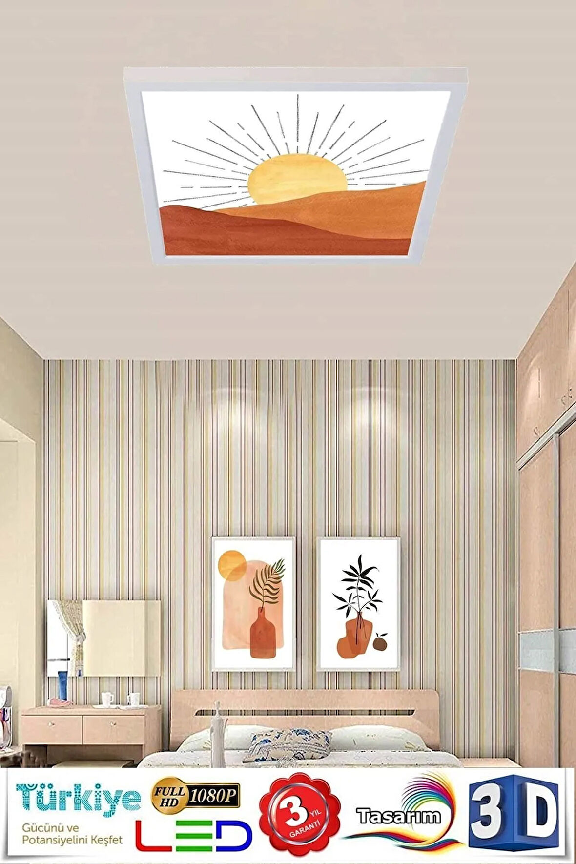 Pastel Art Desenli Tavan Armatürü 60w Led Aydınlatma Hd Avize 60cmx60cm