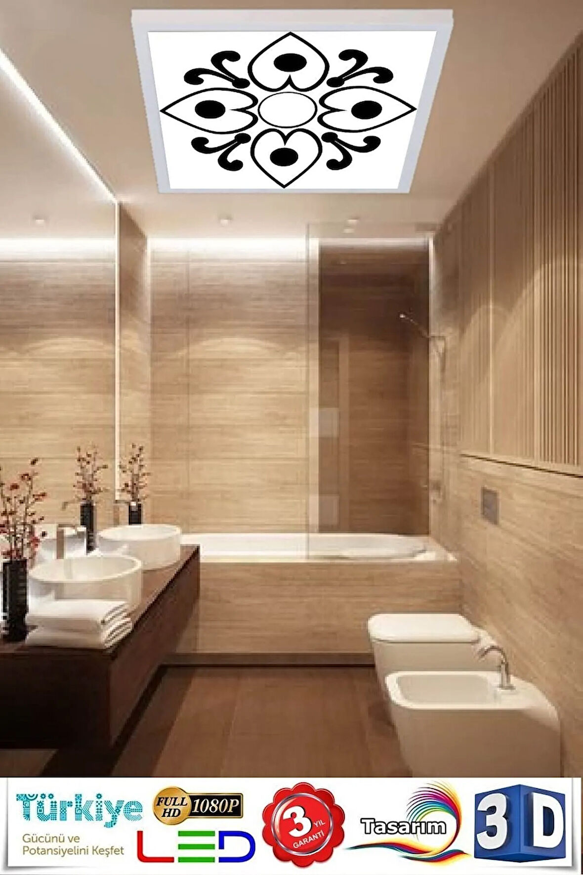 Yeni Nesil Aydınlatma Baskılı Led Panel 60w Beyaz Çerçeve-60x60 Modern Çerçeve