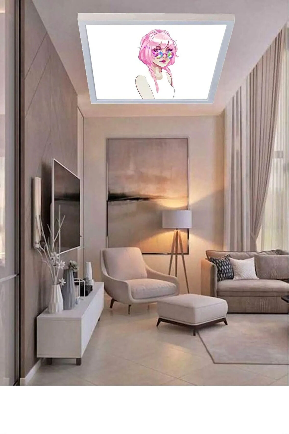 Relax Girl-genç Odası Led Aydınlatma Avize- 60w Modern Tasarım 60x60 -beyaz Işık-tavan Lambası