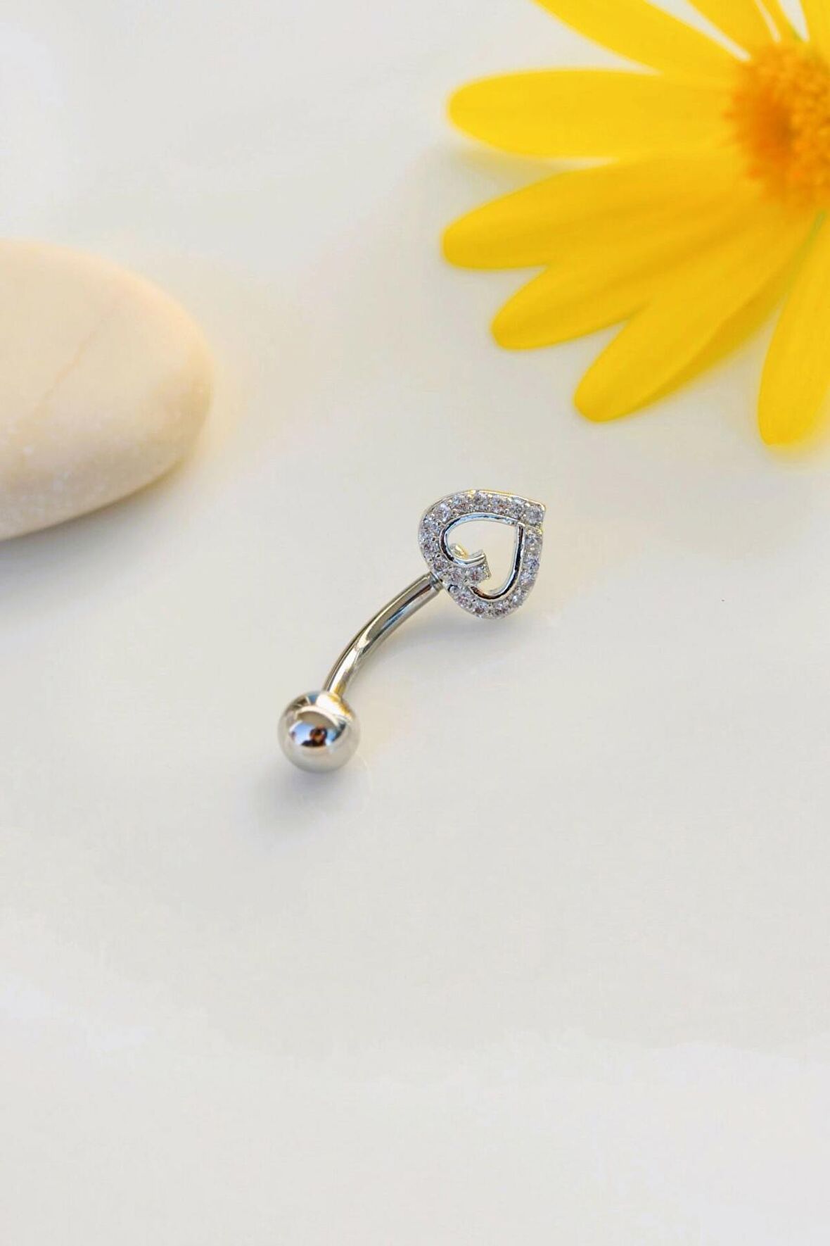 Kalp Model Minimal Göbek Piercingi Gümüş Renk