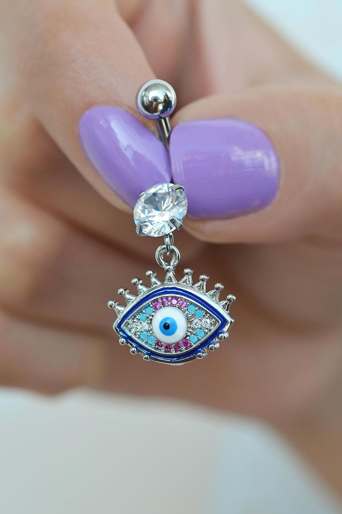 Çelik Multicolor Firuzeli Nazar Göz Göbek Piercing Gümüş Renkli