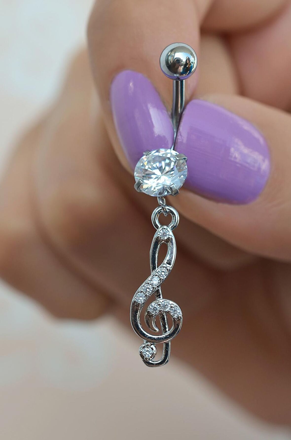 Çelik Sol Anahtarı Göbek Piercing Gümüş Renk