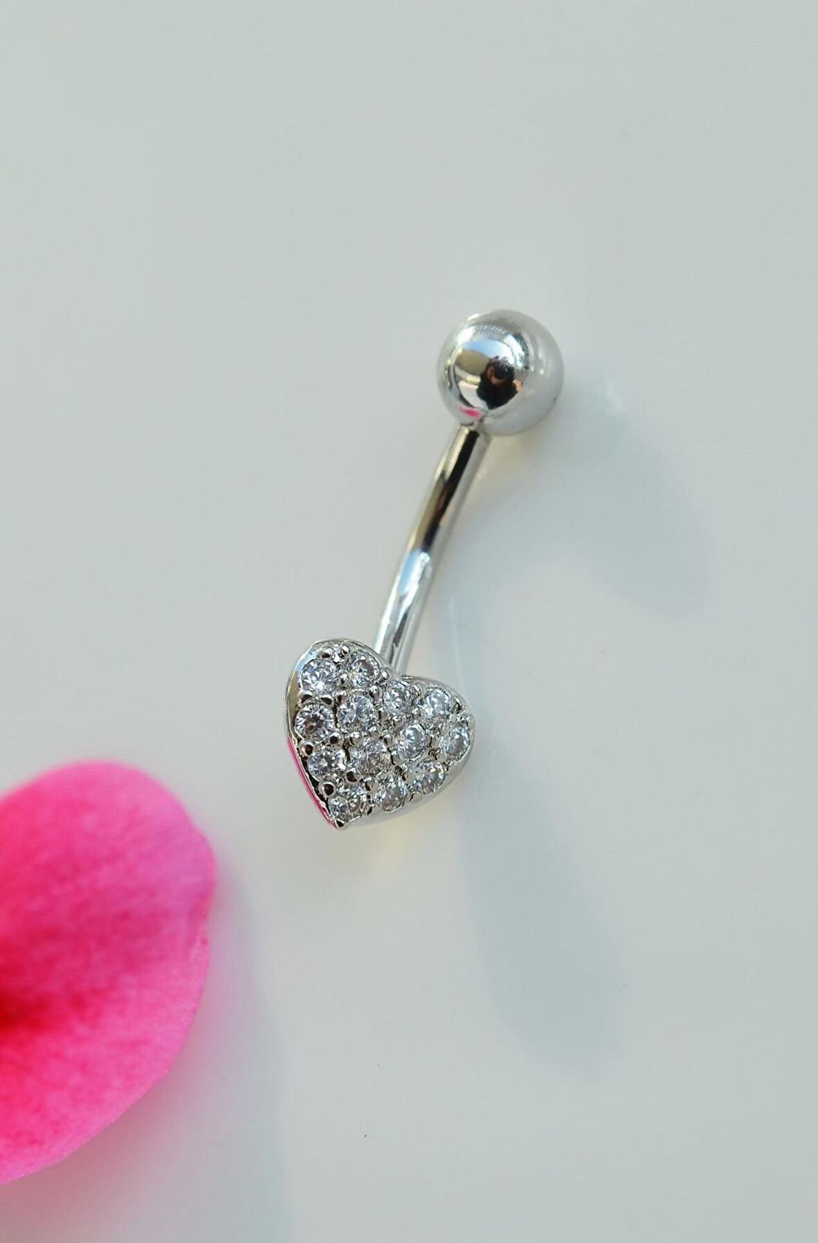 Çelik Minimal Küçük Kalp Göbek Piercing Gümüş Renk