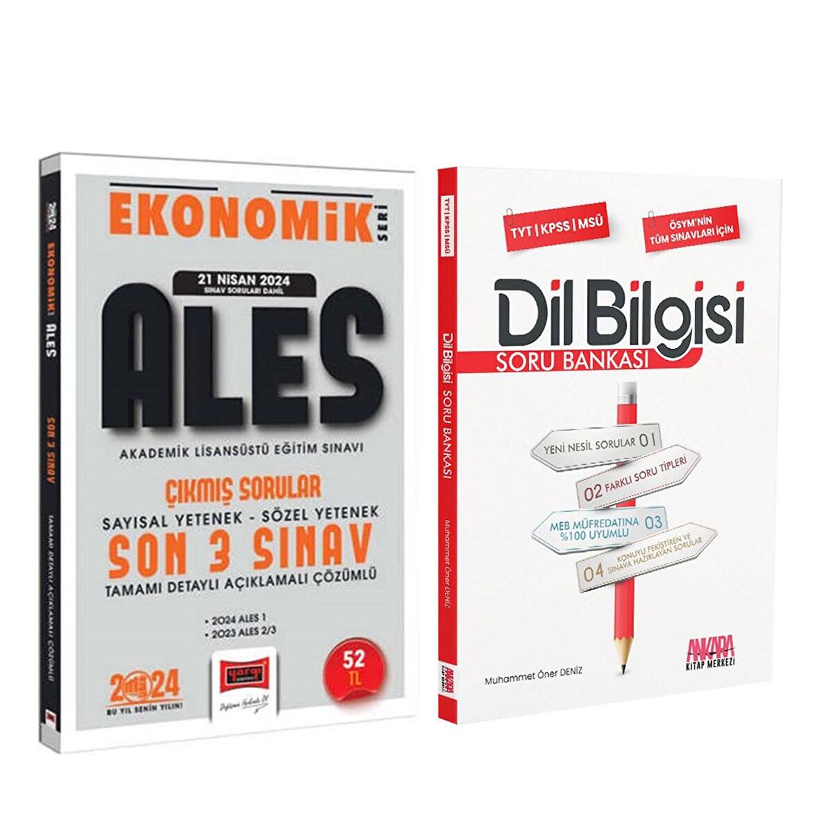 Yargı 2024 ALES Ekonomik Seri Çıkmış Sorular Son 3 Yıl ve AKM Dil Bilgisi Soru Bankası Seti 2 Kitap