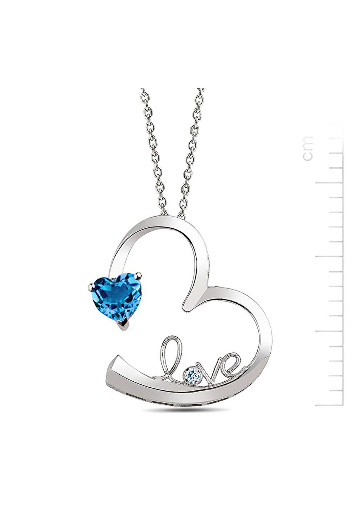 925 Ayar Mavi Topaz 'Kalbim Seninle' Pırlanta Kolye (GPK0011)
