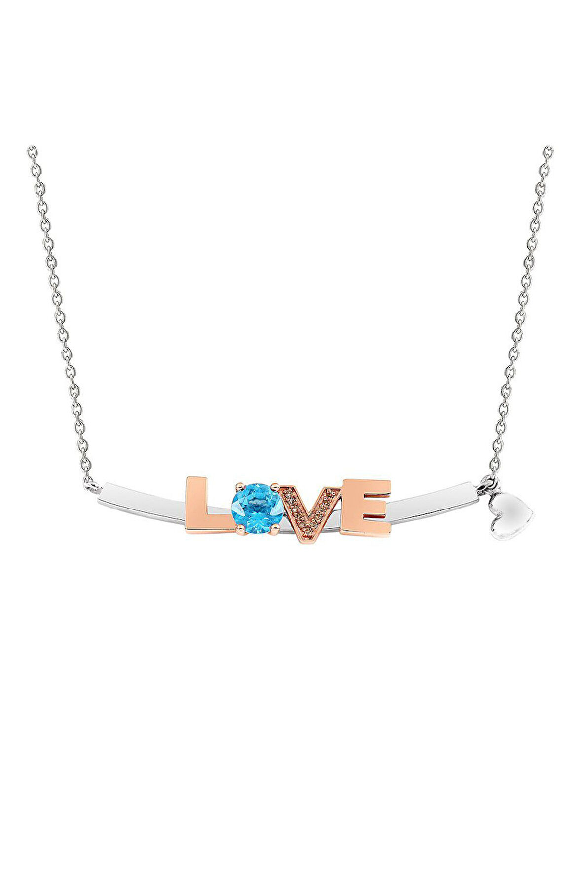 925 Ayar Mavi Topaz 'Aşkımız İçin' Pırlanta Kolye (GPK0028)