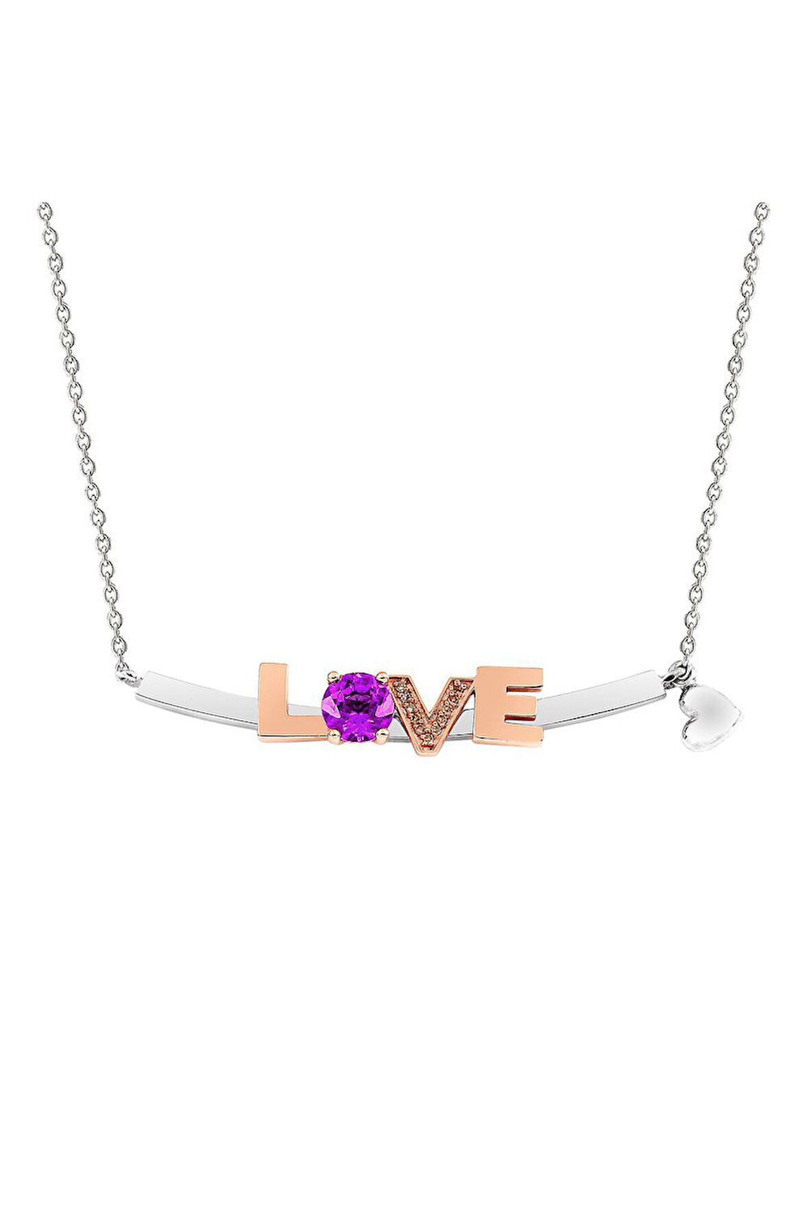 925 Ayar Ametist 'Aşkımız İçin' Pırlanta Kolye (GPK0029)
