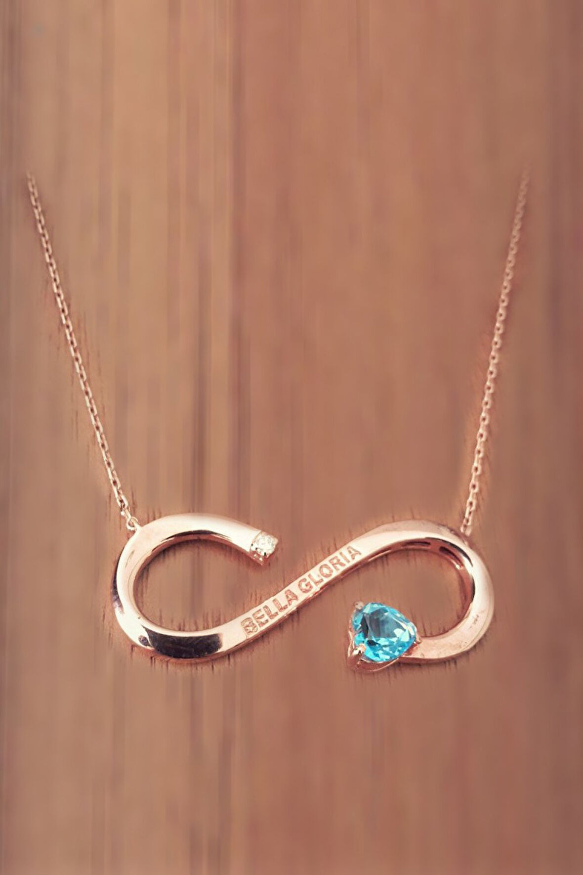 925 Ayar Sonsuz Aşk Mavi Topaz Pırlanta Kolye (GPK0044)