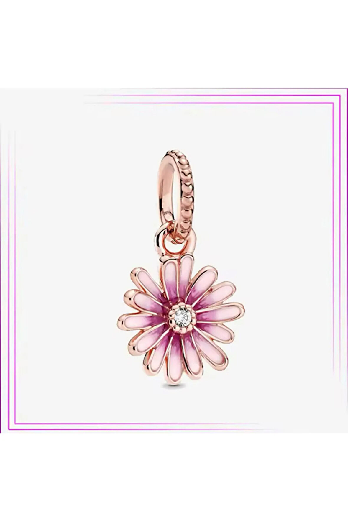 Gümüş Pembe Papatya Sallantılı Charm