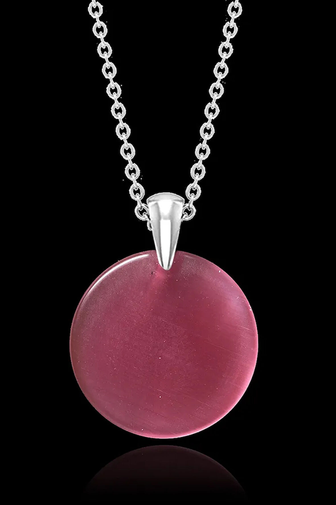 Sertifikalı Yuvarlak Koyu Pembe Akik Taşı Kolye - Aaa Kalite