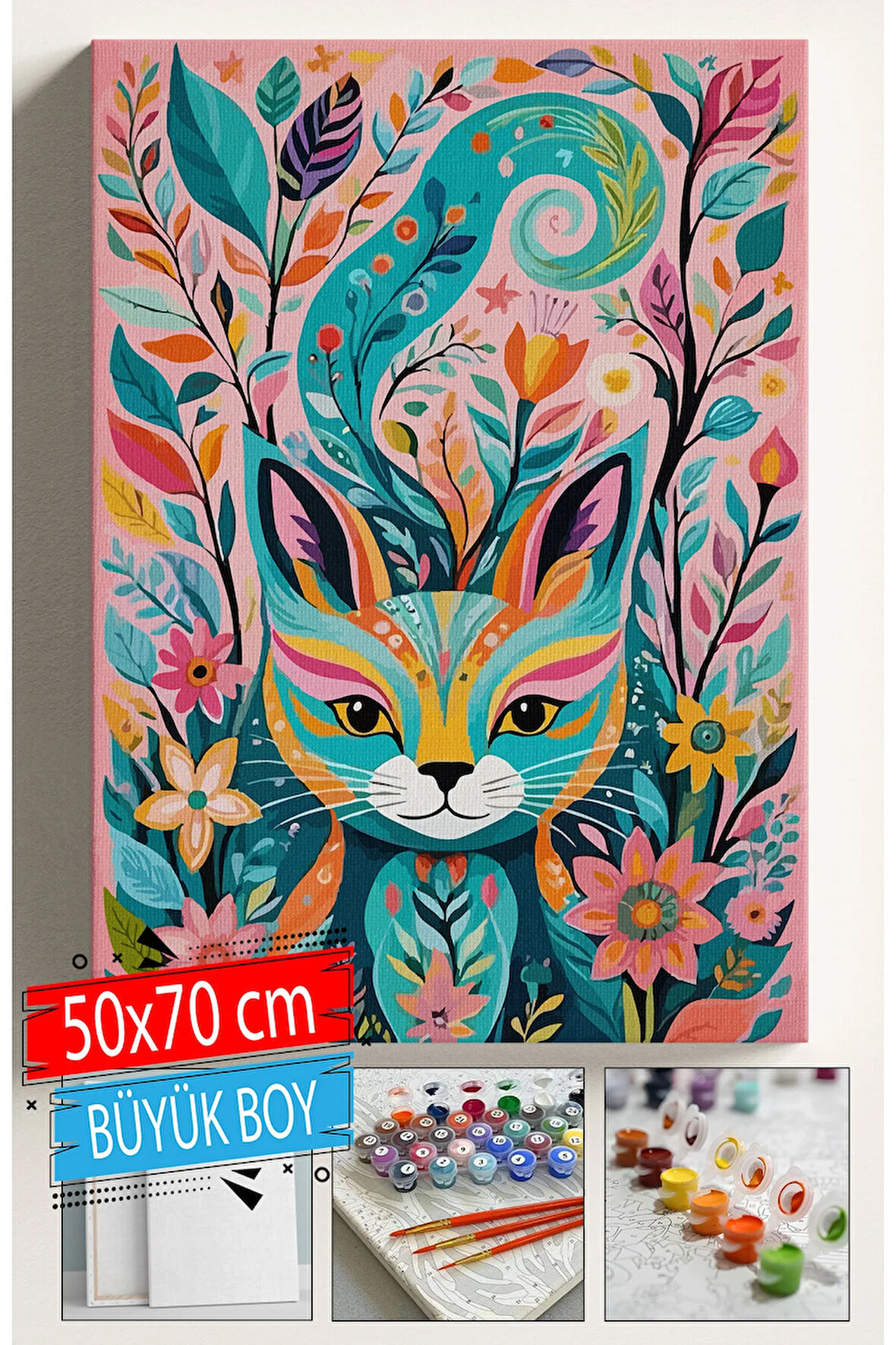 Sayılarla Boyama Seti Numaralı Tuval Fırça Boya Dahil Kasnaklı Set 50x70 Cm - GRAFİTİ KEDİ