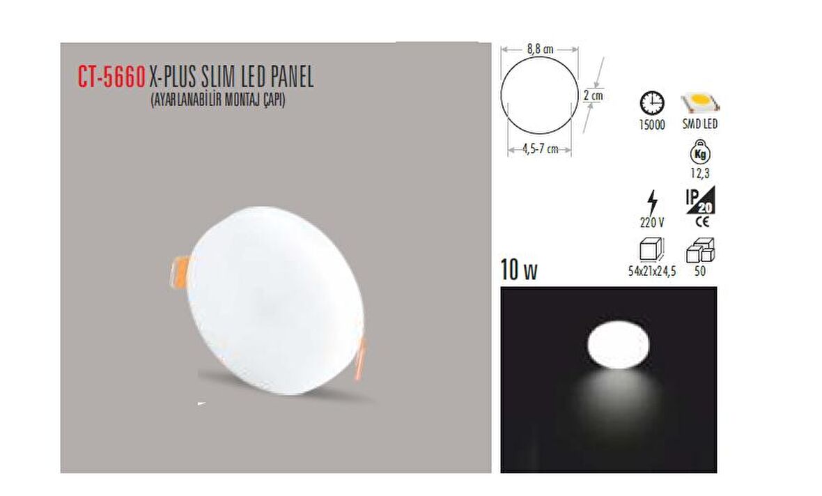CT-5660 10W/3200K X-PLUS SLIM LED PANEL (G.IŞIĞI-6ADET) CATA