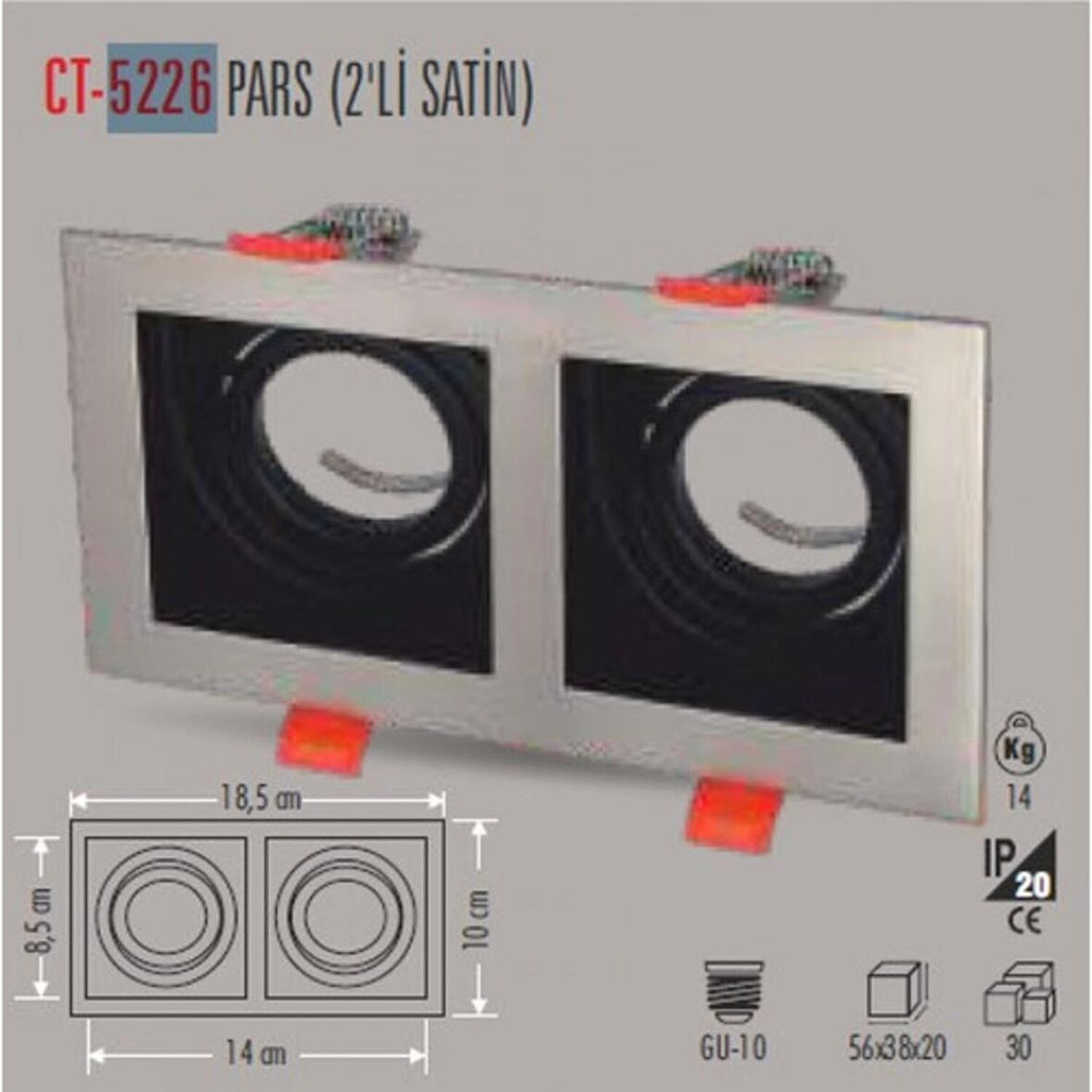 CT-5226 PARS İKİLİ SATİN KARE SPOT (AMPULSUZ-6ADET) CATA