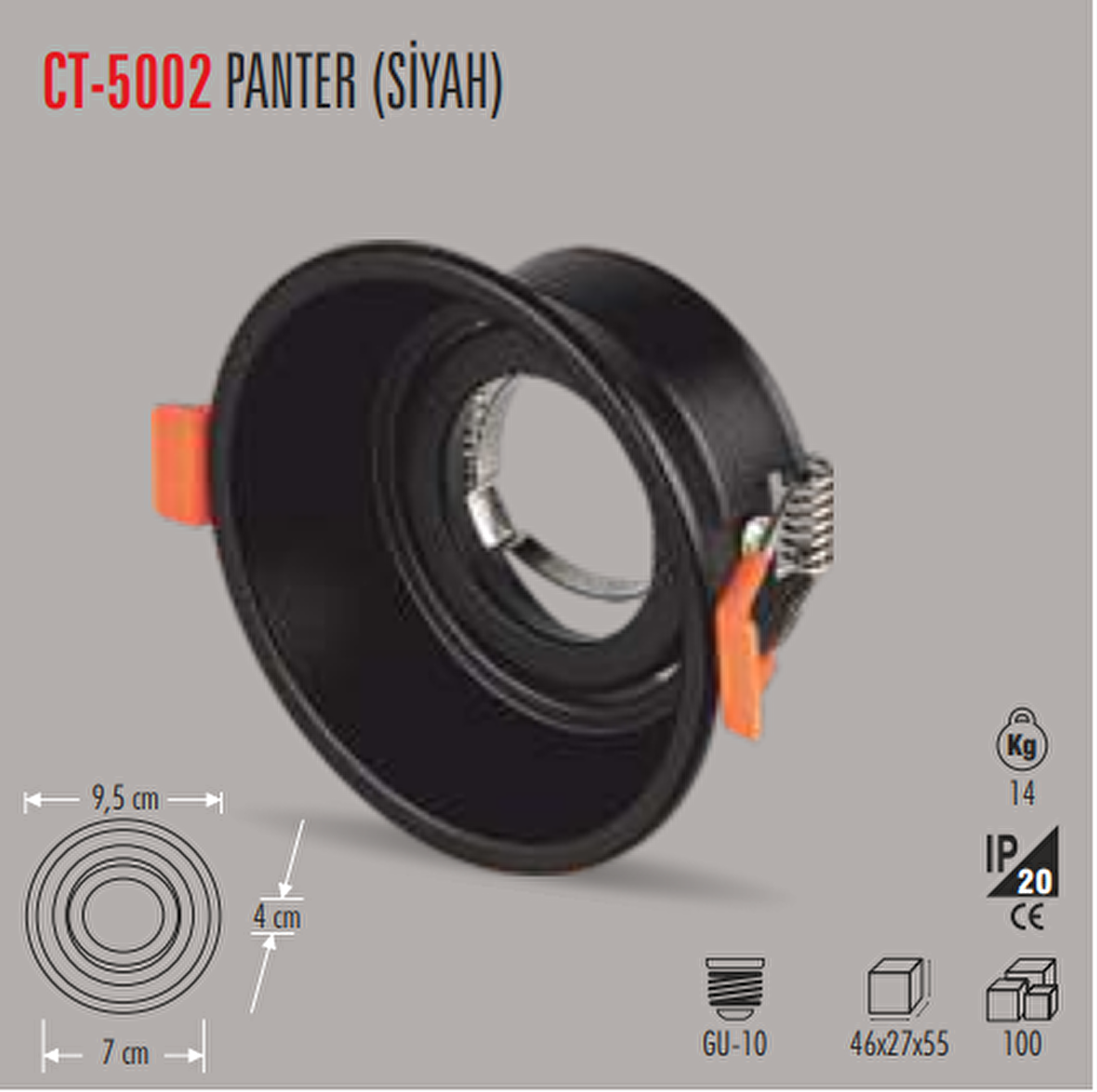 CT-5002 PANTER YUVARLAK SİYAH SPOT(AMPULSUZ) CATA